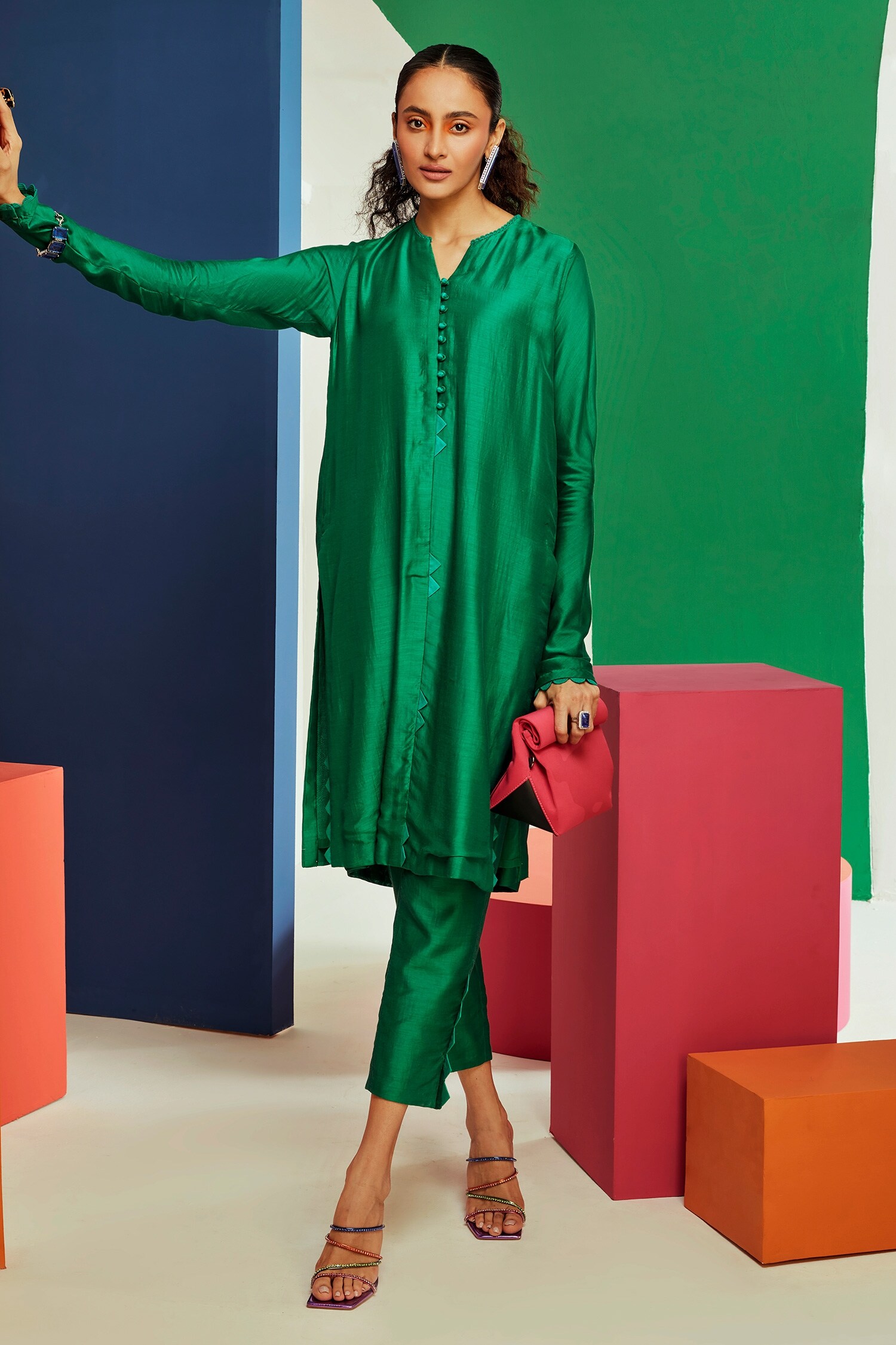 Ridhi Mehra Green Tyra Silk Kurta And Pant Set