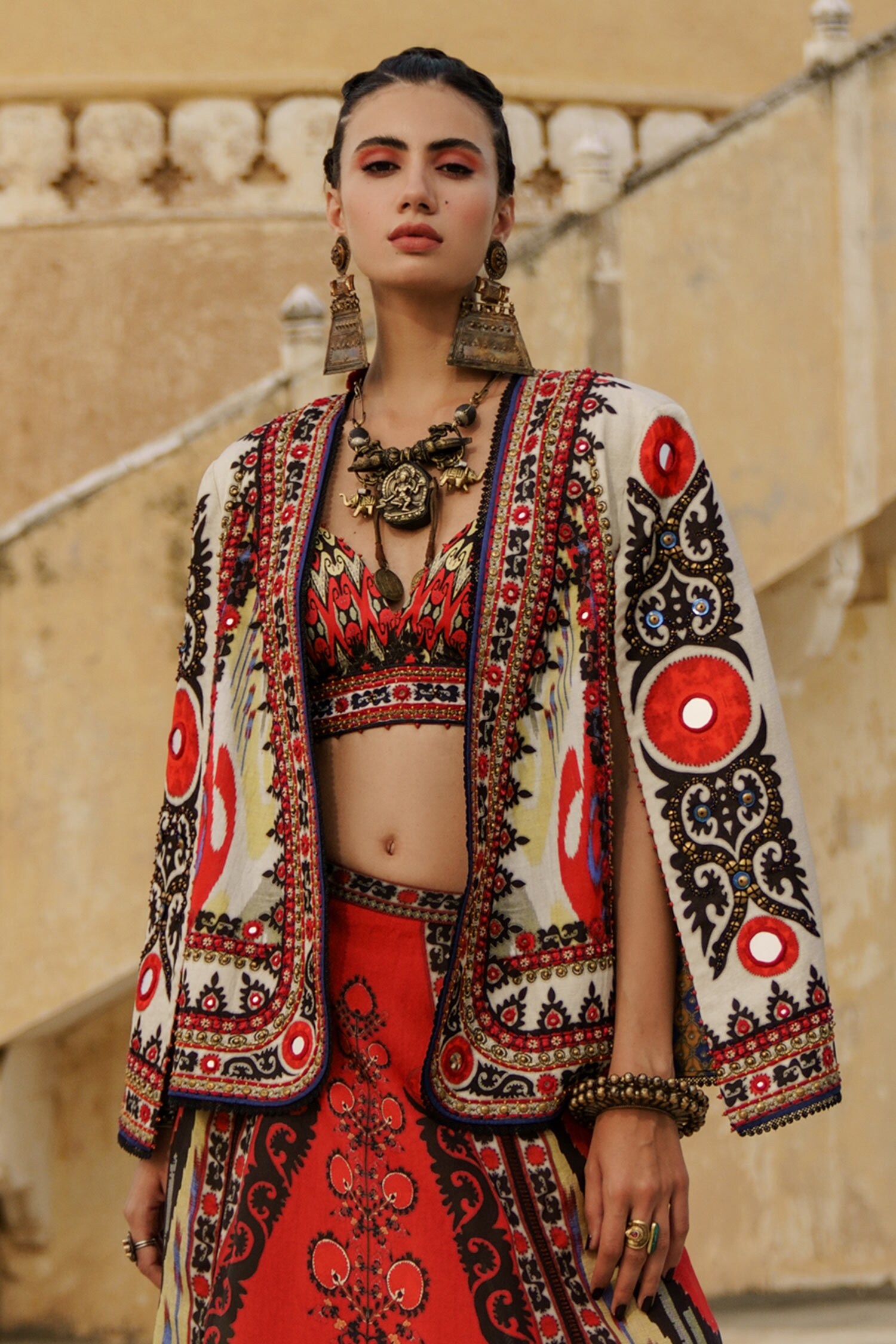 Rajdeep Ranawat Red Dupion Madina Jacket
