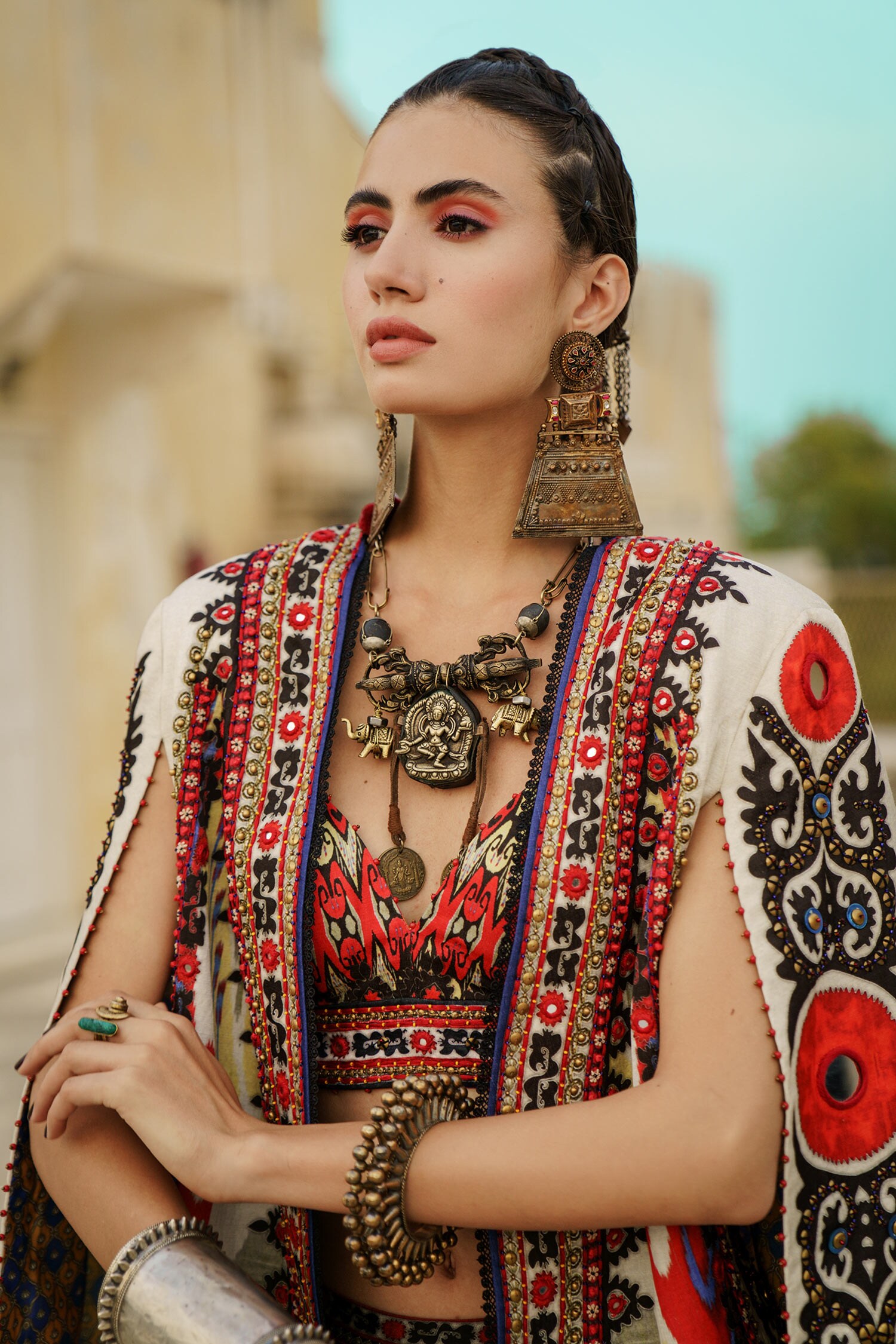 Rajdeep Ranawat Red Dupion Maviya Bralette