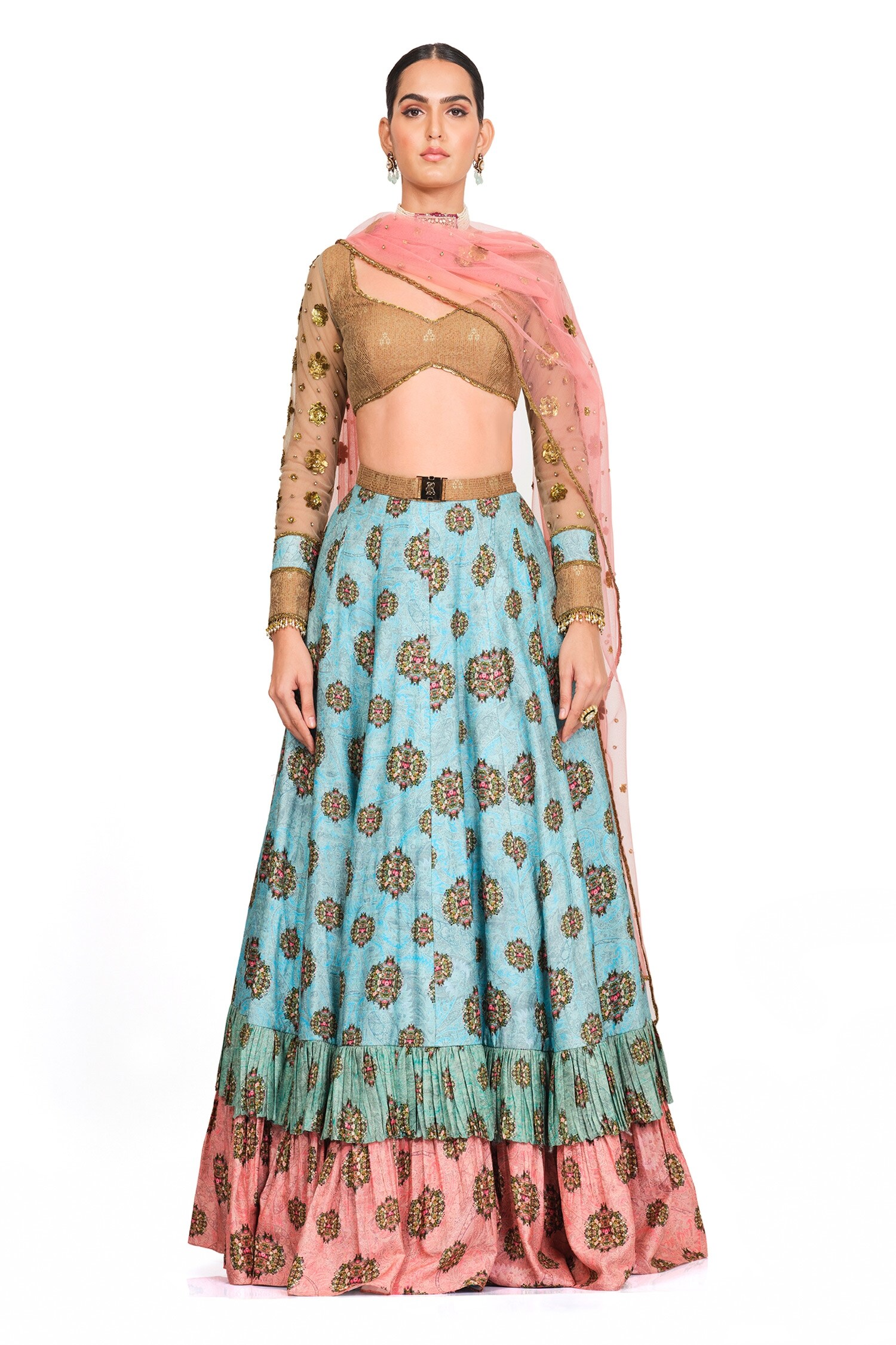 Buy Rocky Star Multi Color Raw Silk Floral Print Lehenga Set Online