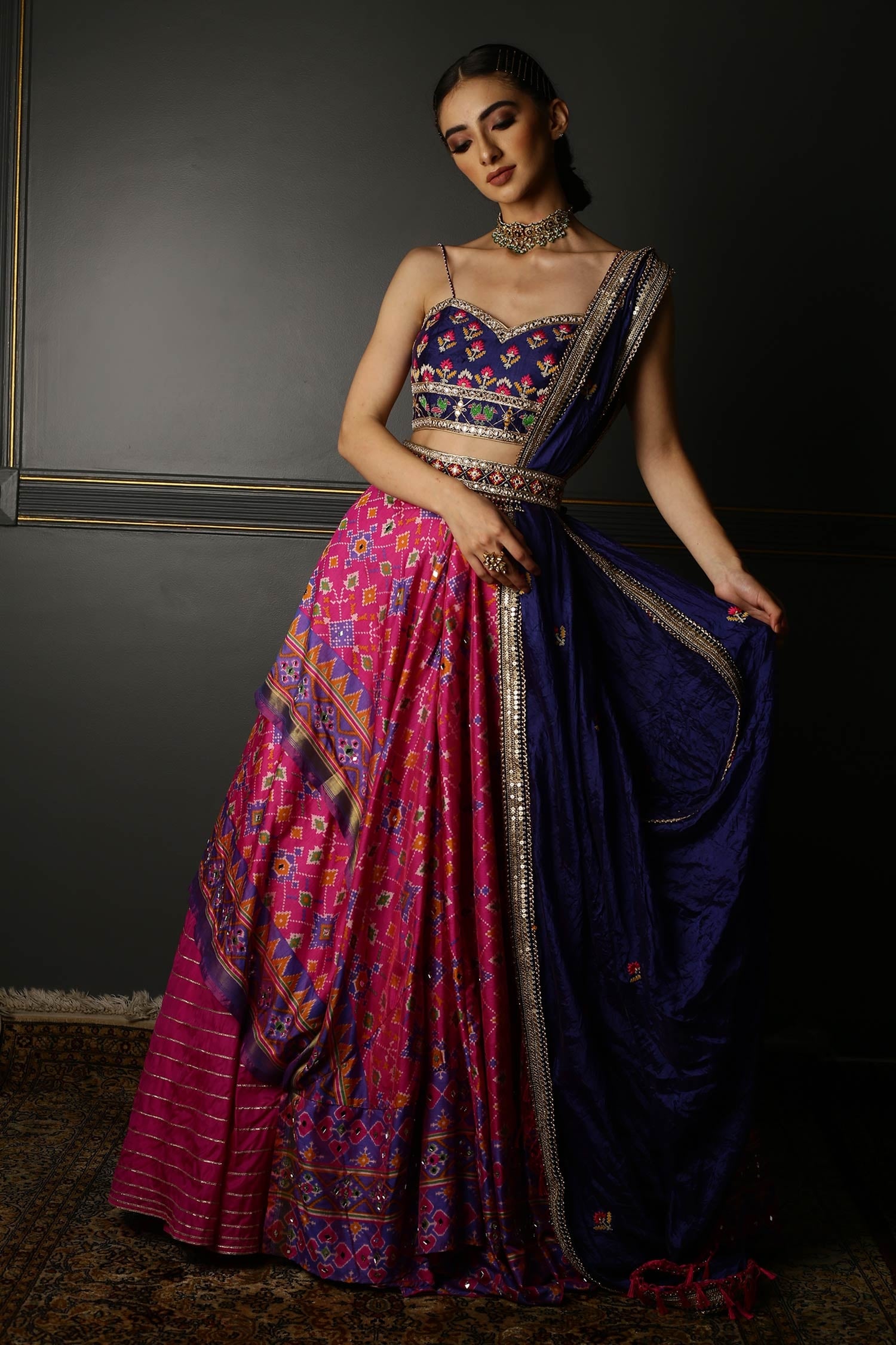 Buy Aditi Gupta Pink Silk Patola Print Lehenga Set Online Aza Fashions