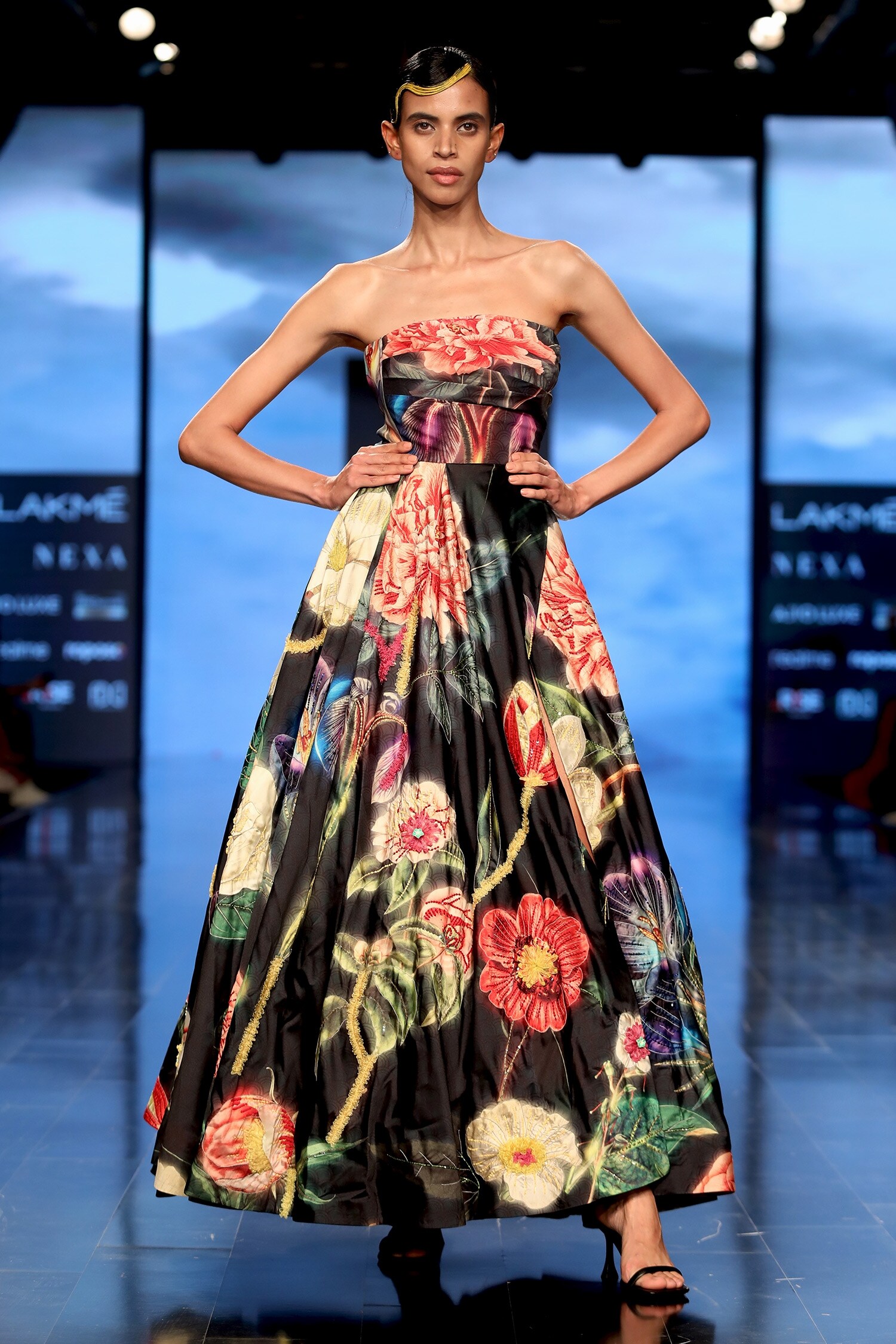 Buy Siddhartha Bansal Black Silk Tafetta Floral Print Gown Online | Aza ...