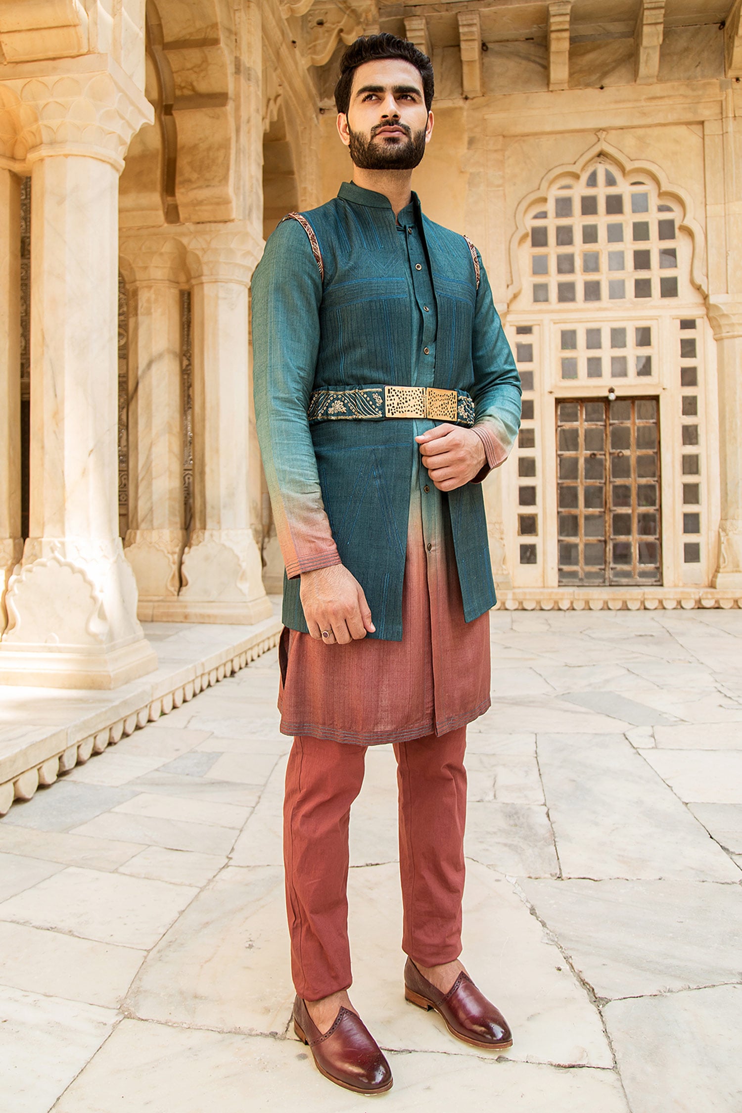 Soniya G Blue Silk Kurta Set With Bundi