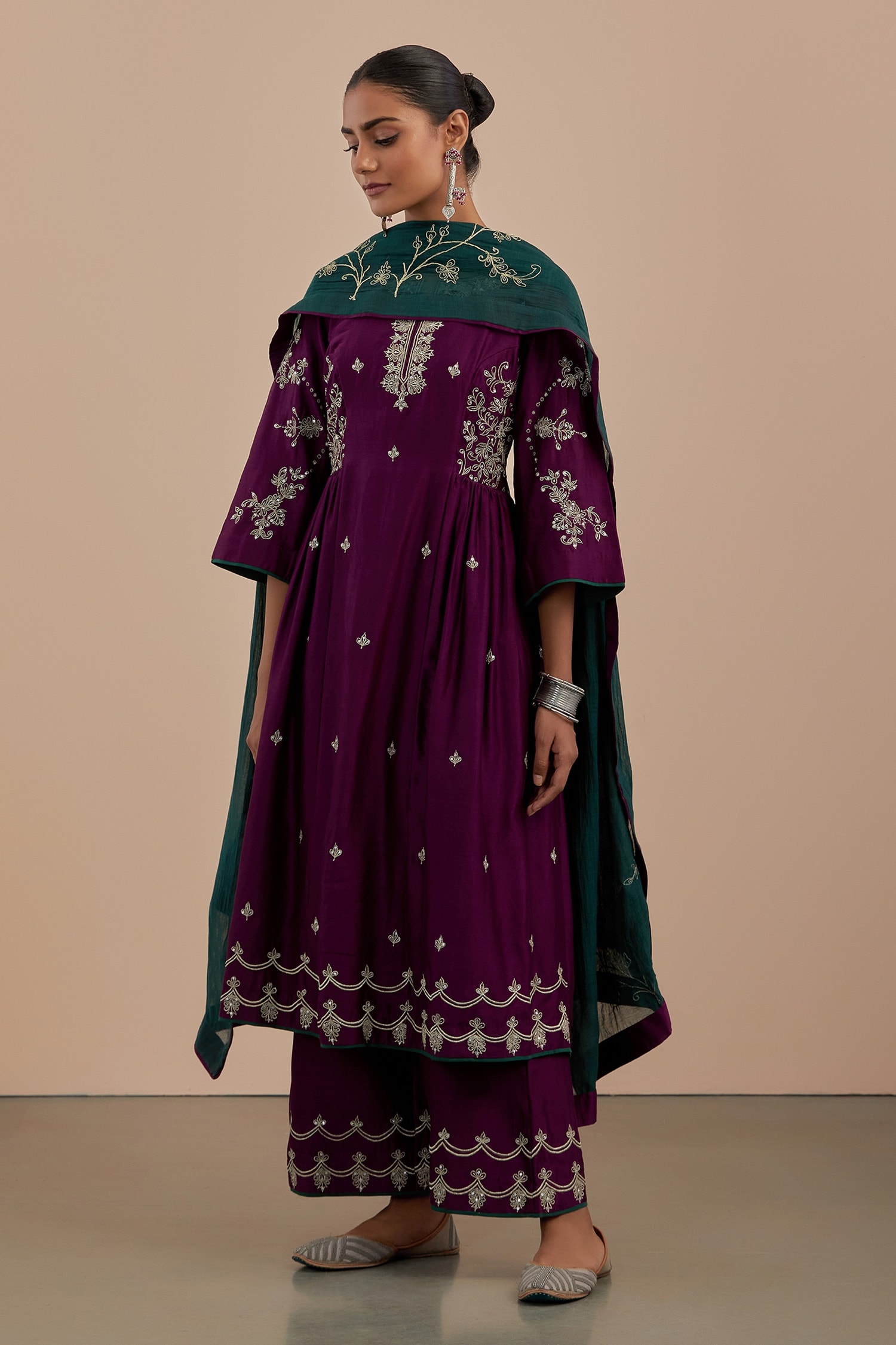 Priya Chaudhary Purple Chanderi Silk Embroidered Kurta Set