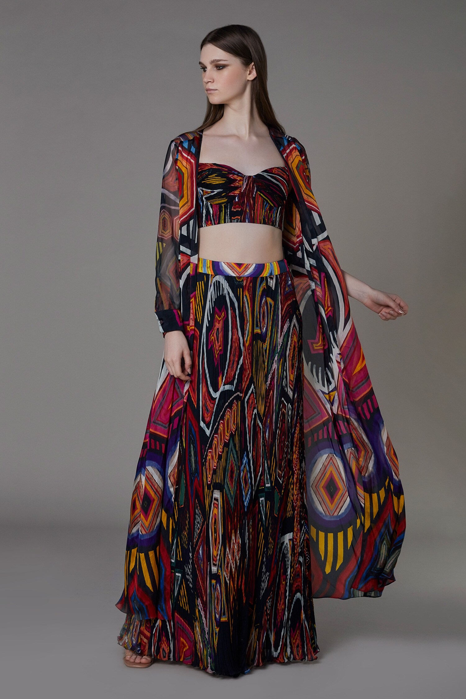 Saaksha & Kinni Multi Color Chiffon Abstract Print Skirt