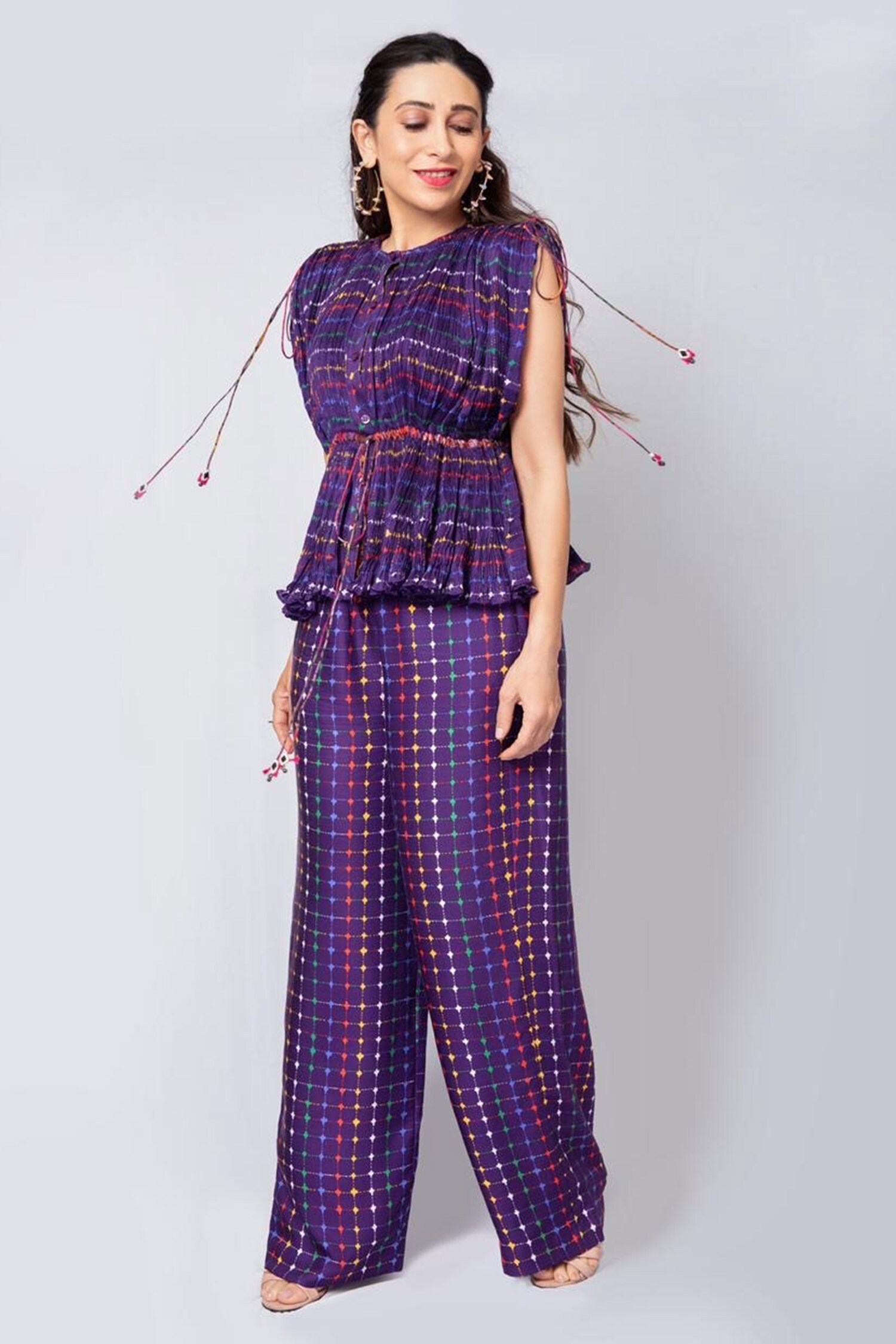 Saaksha & Kinni Purple Cotton Silk Pleated Top And Pant Set