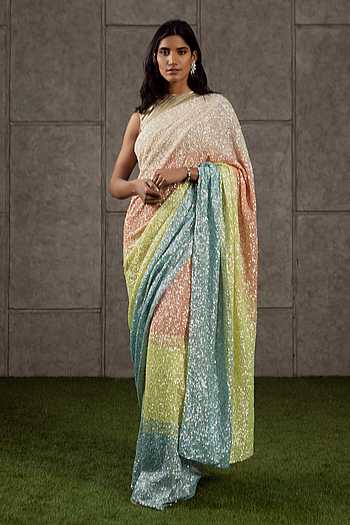 Women's Georgette Multicolored Embellished Designer Saree With Blouse Piece