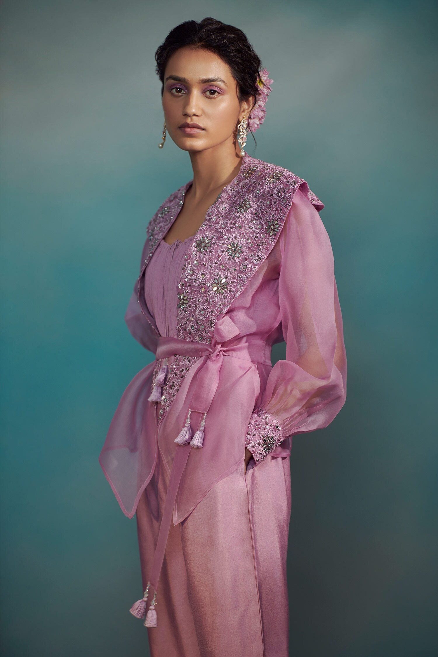 Buy Suhino Purple Banarasi Maheshwari Silk Jumpsuit With Jacket Online