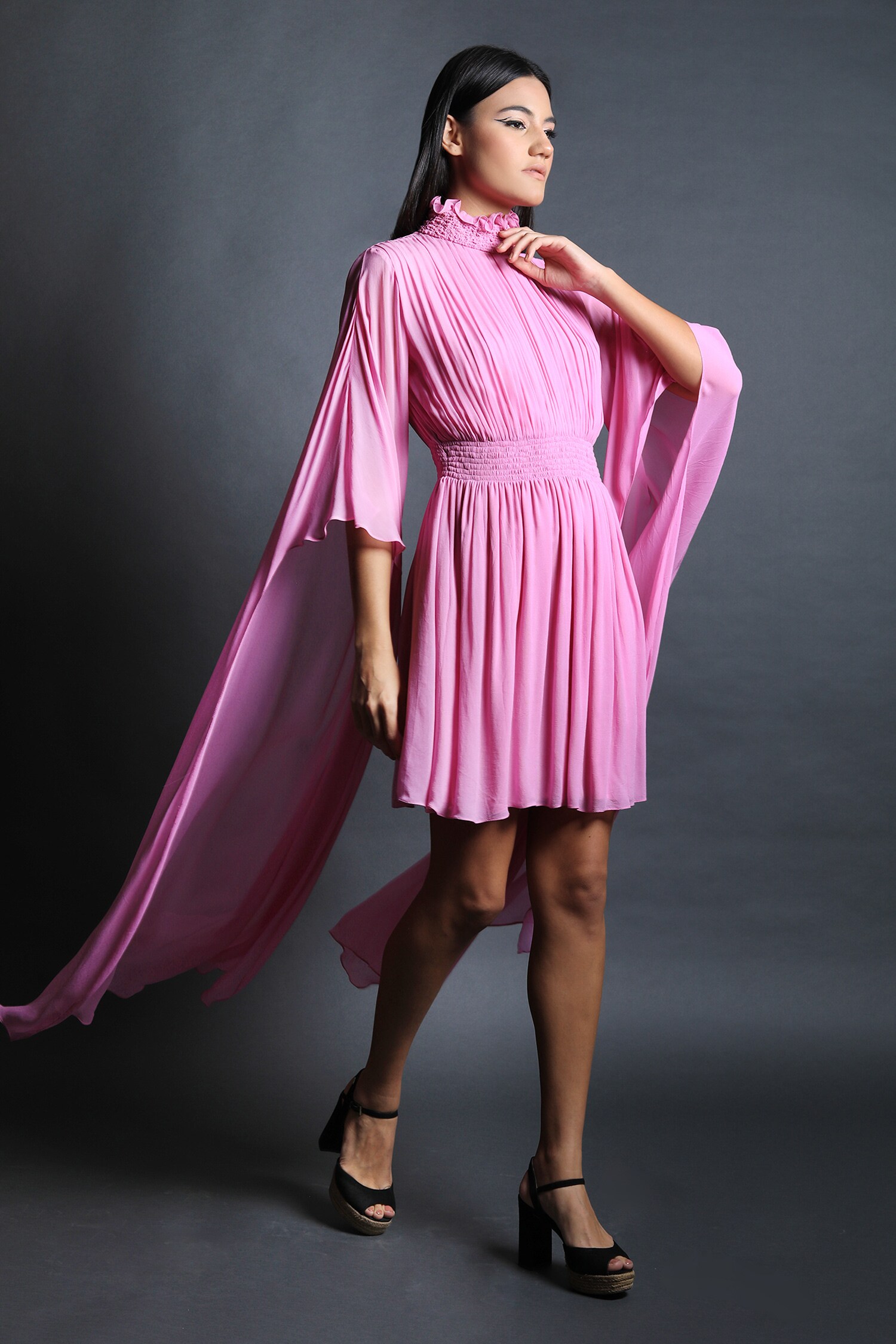 Buy Swatee Singh Pink Georgette Draped Sleeves Dress Online | Aza Fashions