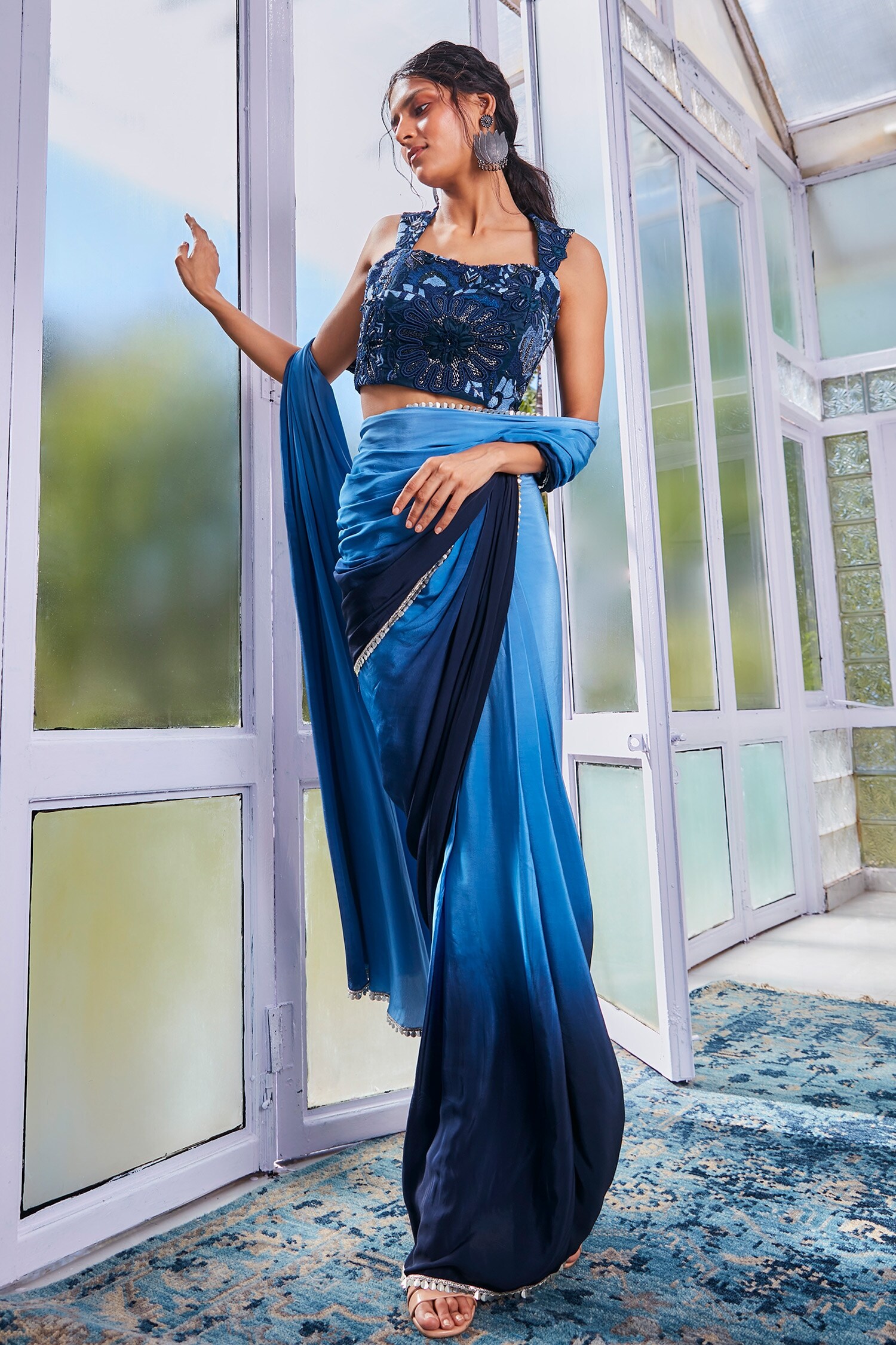 SVA by Sonam & Paras Modi Blue Silk Pre-draped Saree With Blouse