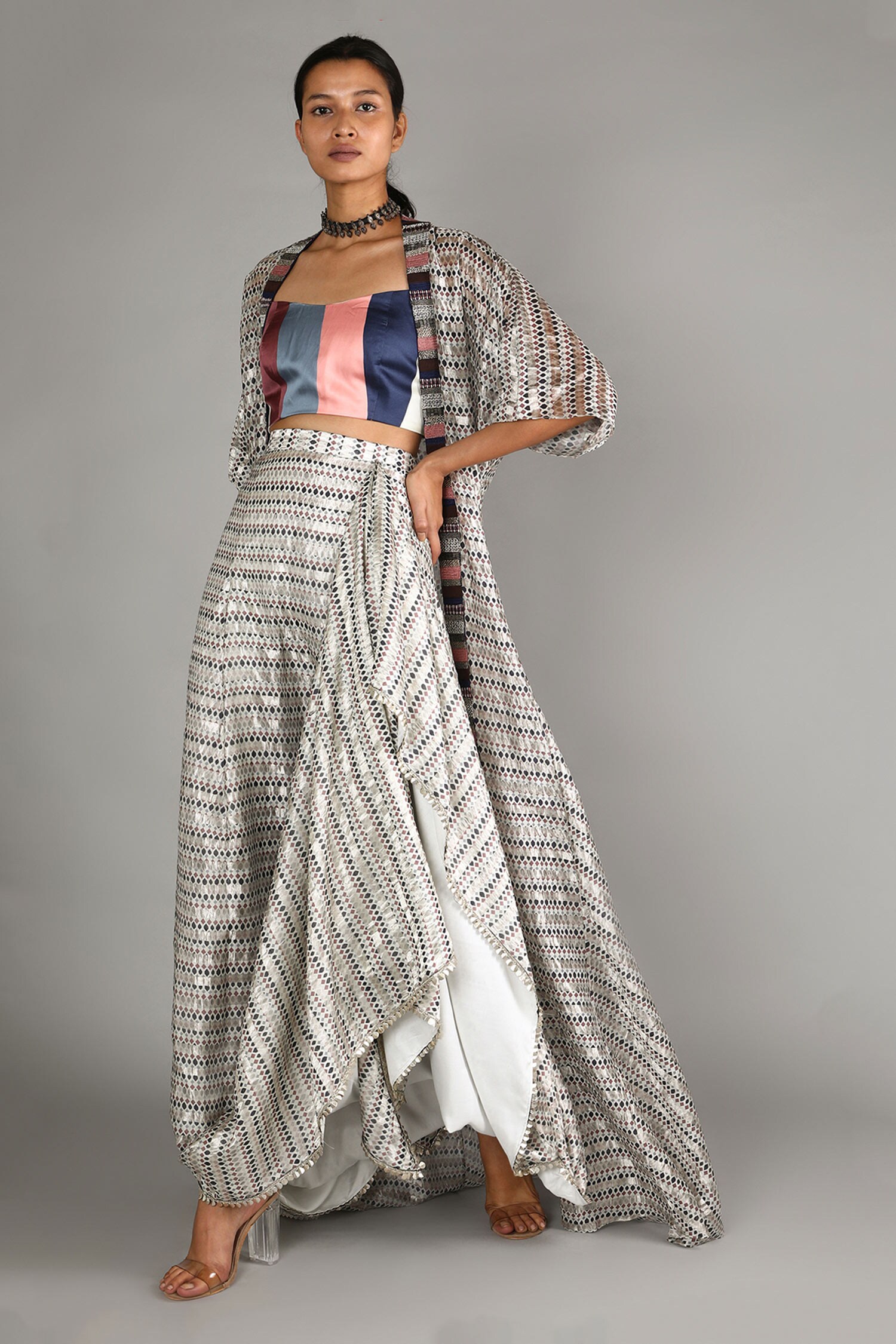 Buy SVA by Sonam & Paras Modi Multi Color Chanderi Draped Skirt And ...