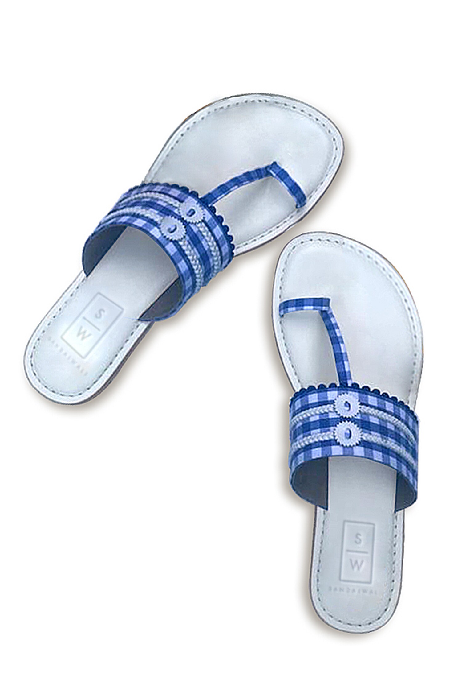 Buy Sandalwali Blue Gingham Kolhapuri Sandals Online | Aza Fashions