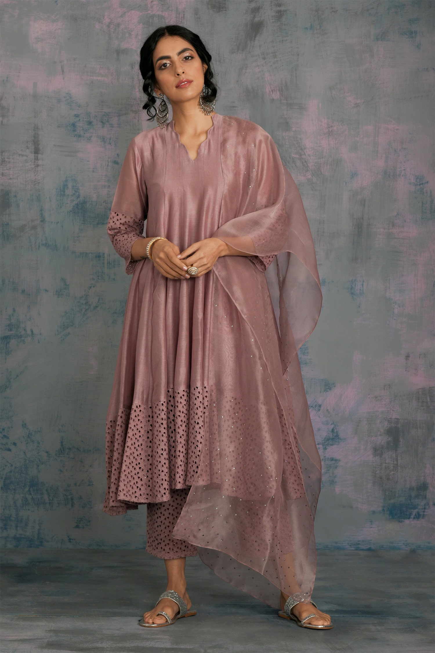 Buy Charkhee Purple Chanderi Embroidered Anarkali Set Online | Aza Fashions