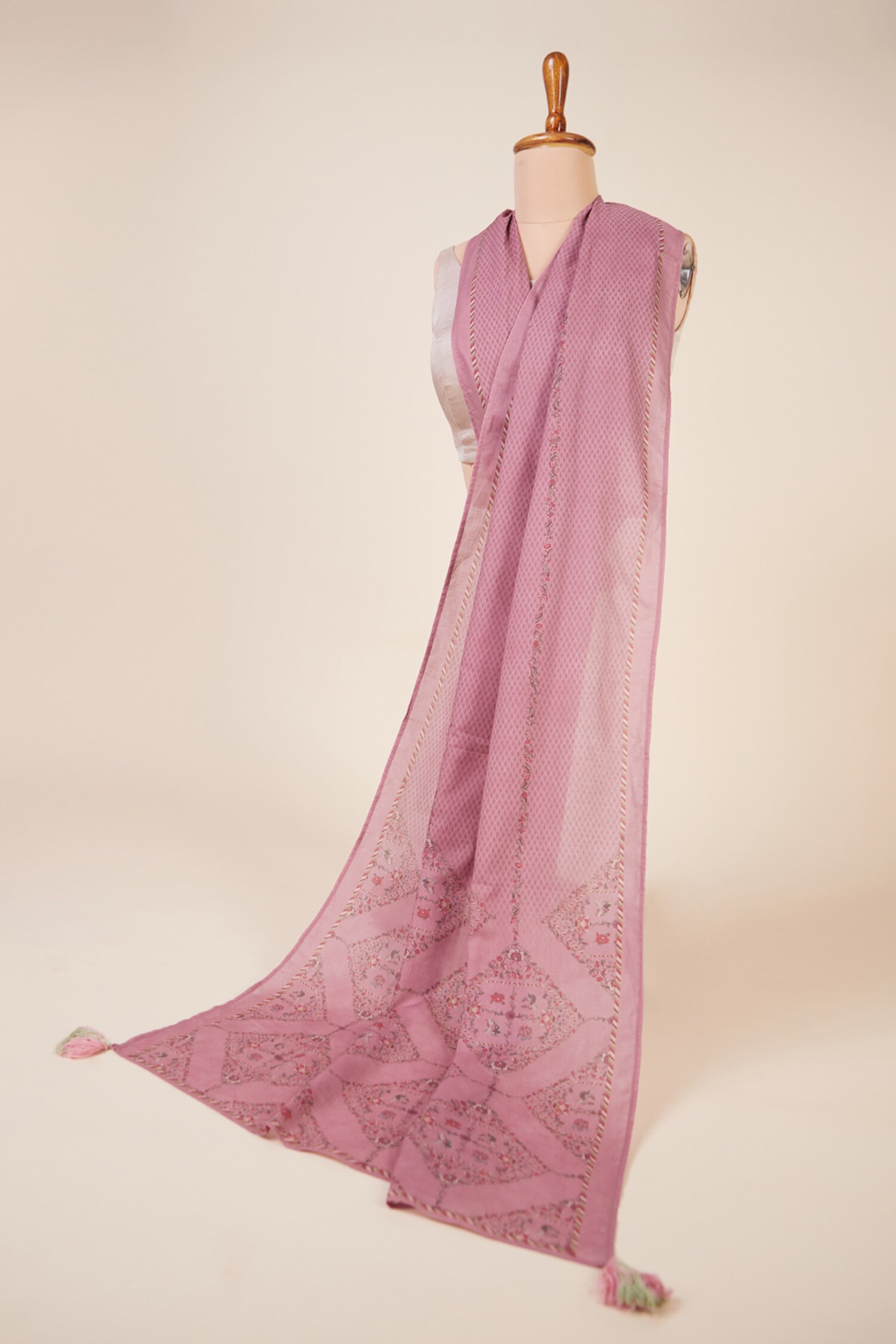 Dressfolk Pink Organic Cotton Satin Triyah Chintz Print Dupatta