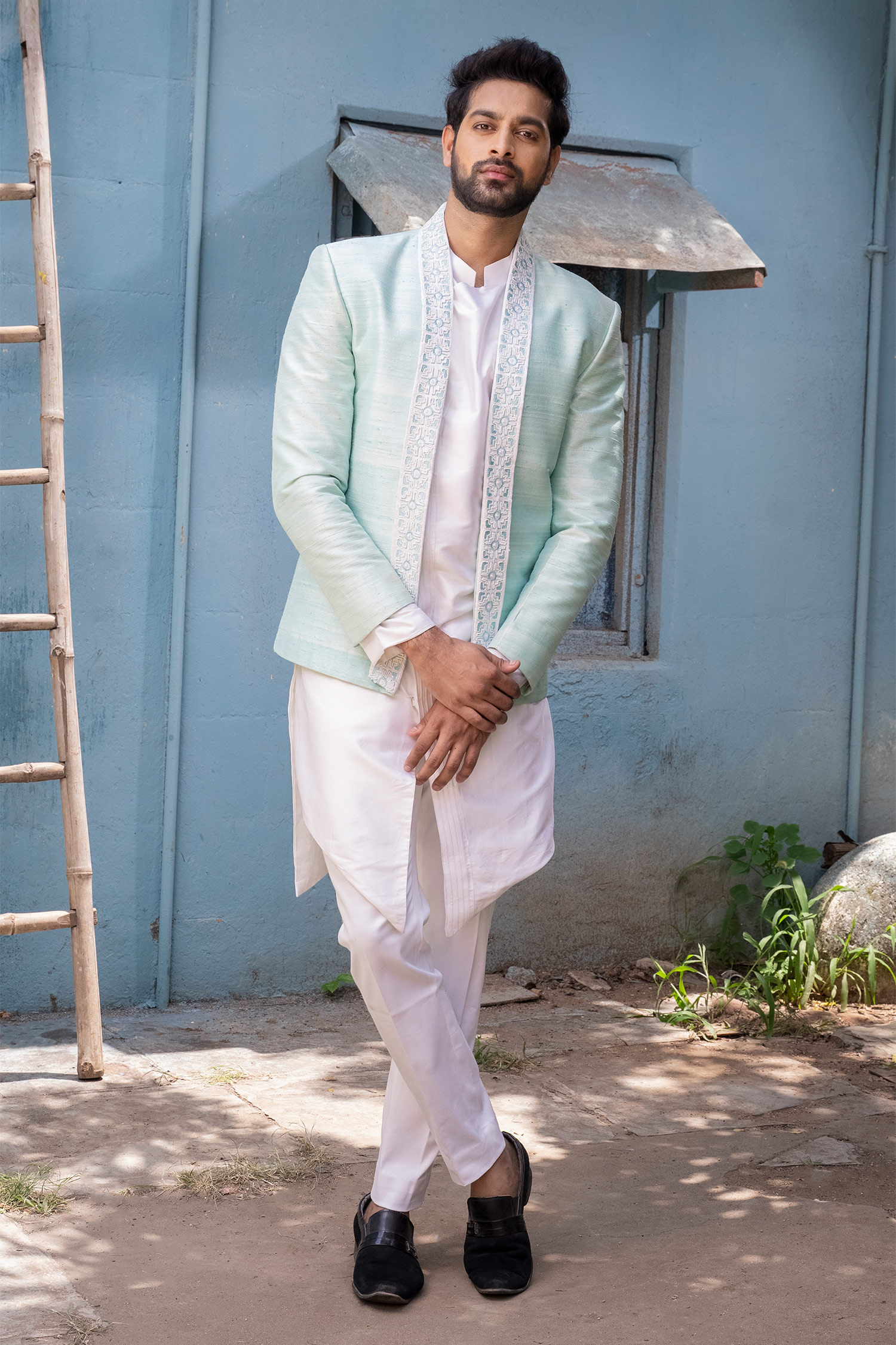 Varun Chakkilam White Embroidered Jacket And Silk Kurta Set