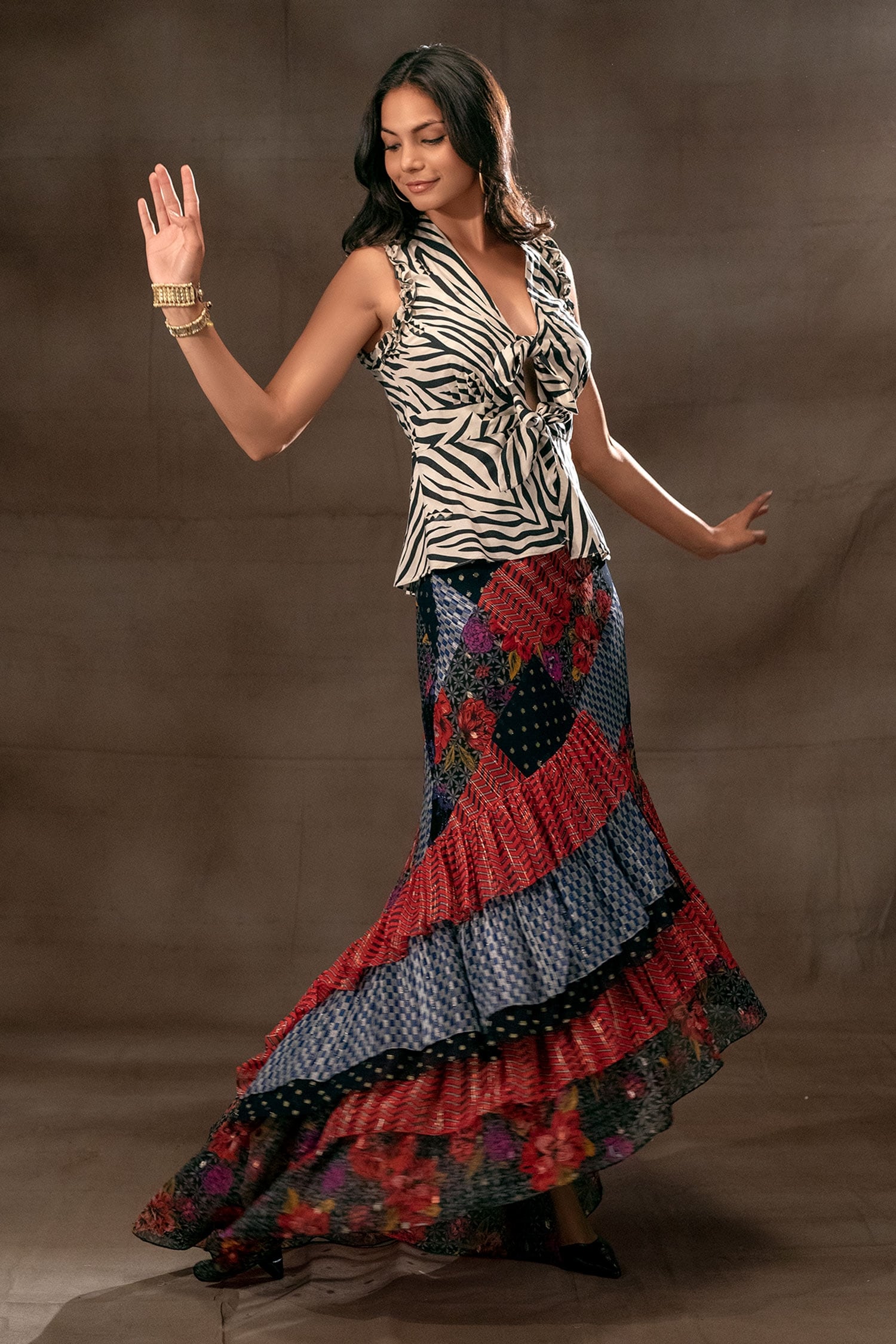 Buy Verb by Pallavi Singhee White Cotton Animal Print Top And Skirt Set