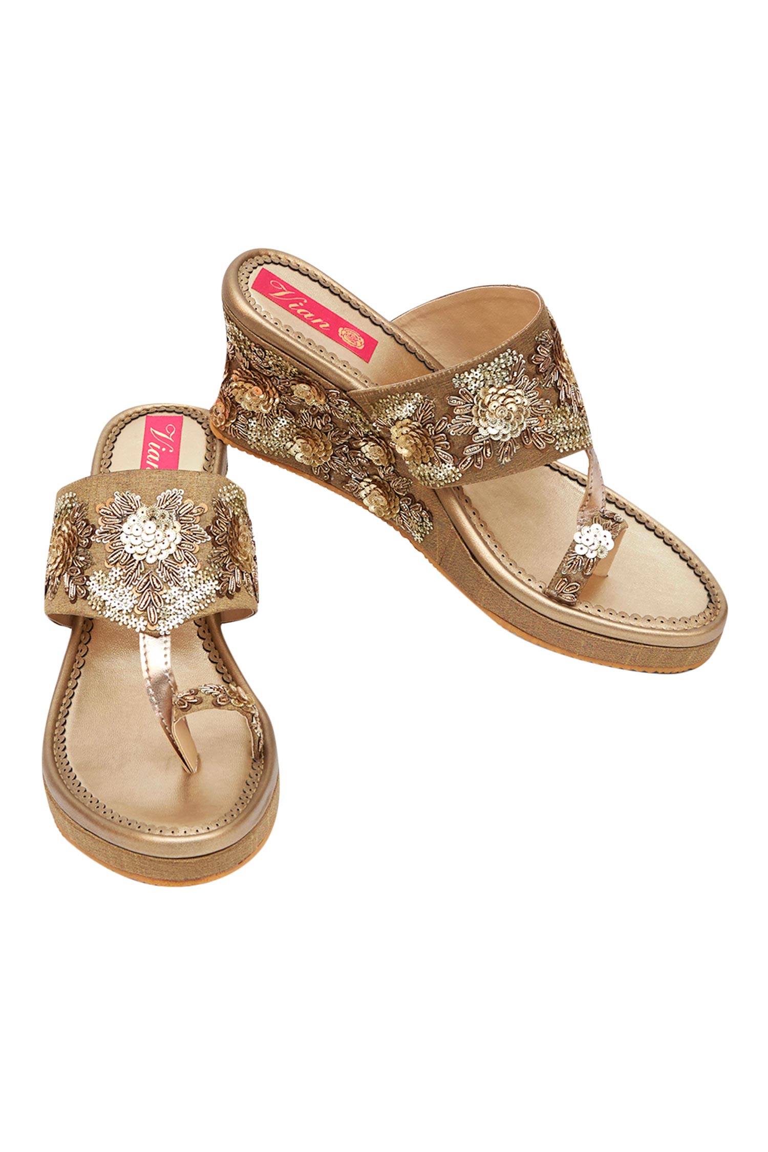 Buy House of Vian Gold Dupion Silk Bloom Treasure Vegan Leather Wedges