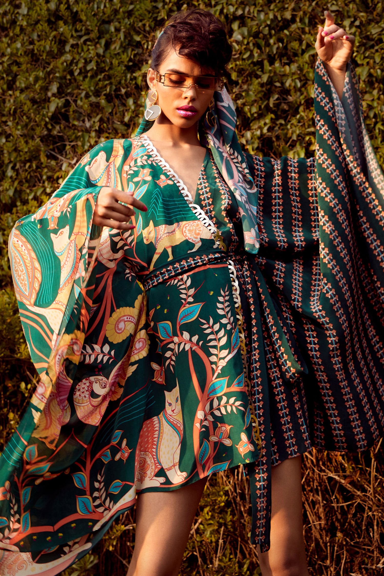 Buy Limerick by Abirr N' Nanki Green Crepe Printed Kaftan Dress Online ...