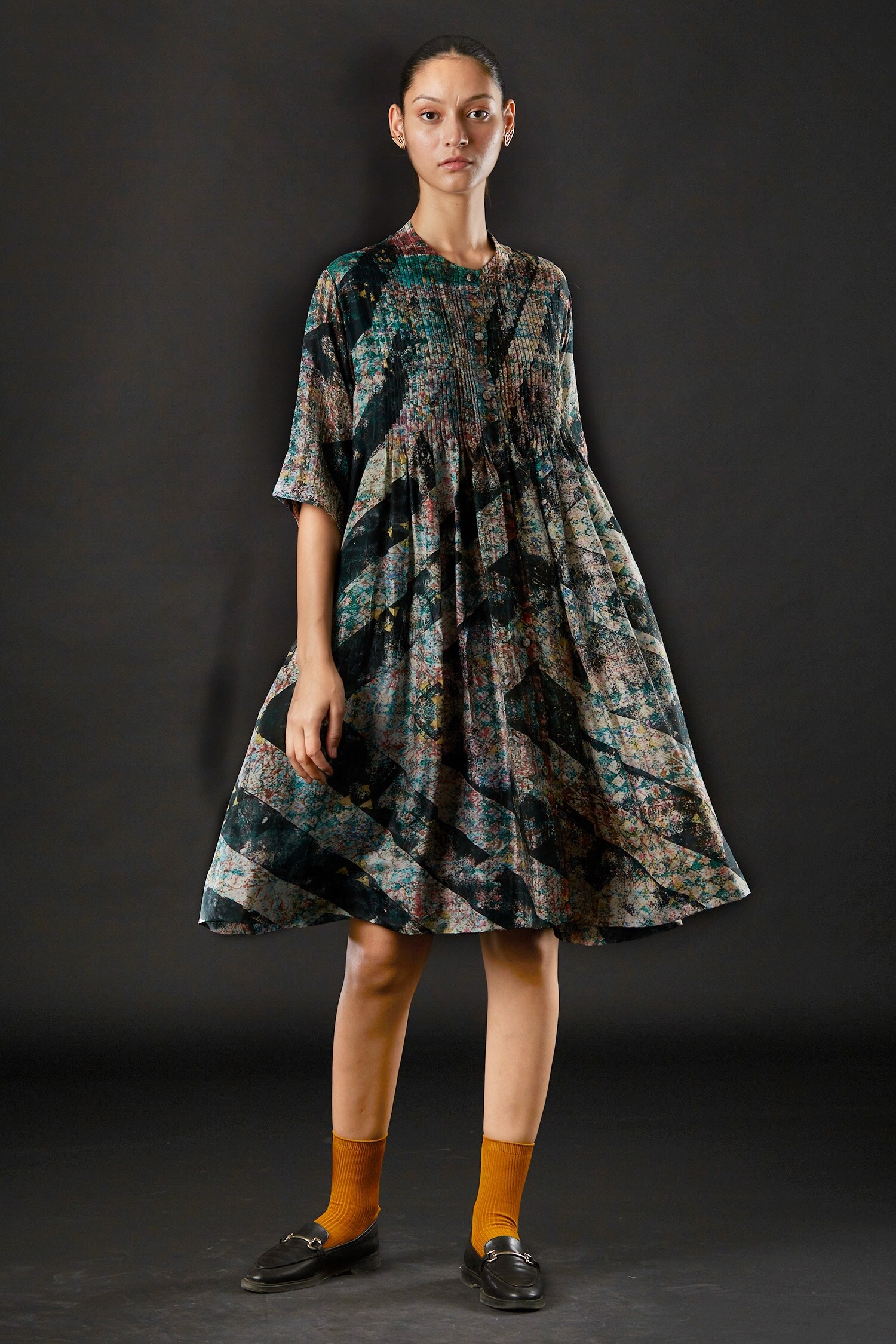 Yavi Ivory Maya Silk Printed Dress