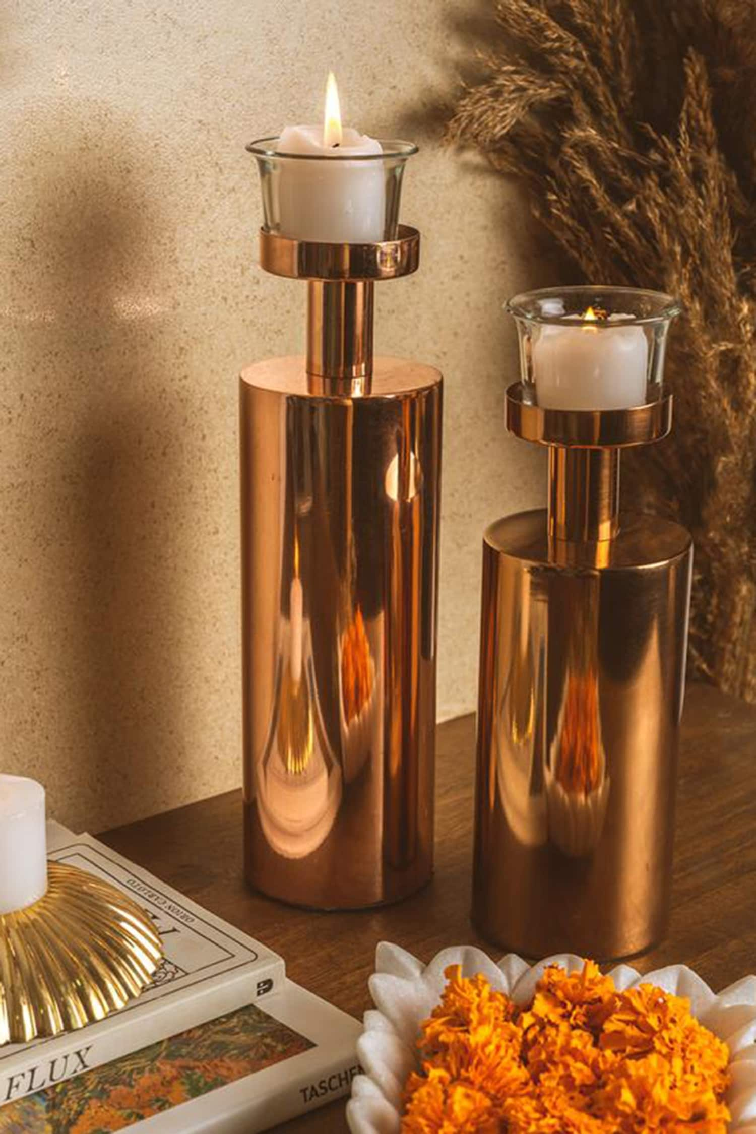 Cariso Brass Pillar Candle Holders - The Pretty Prop Shop