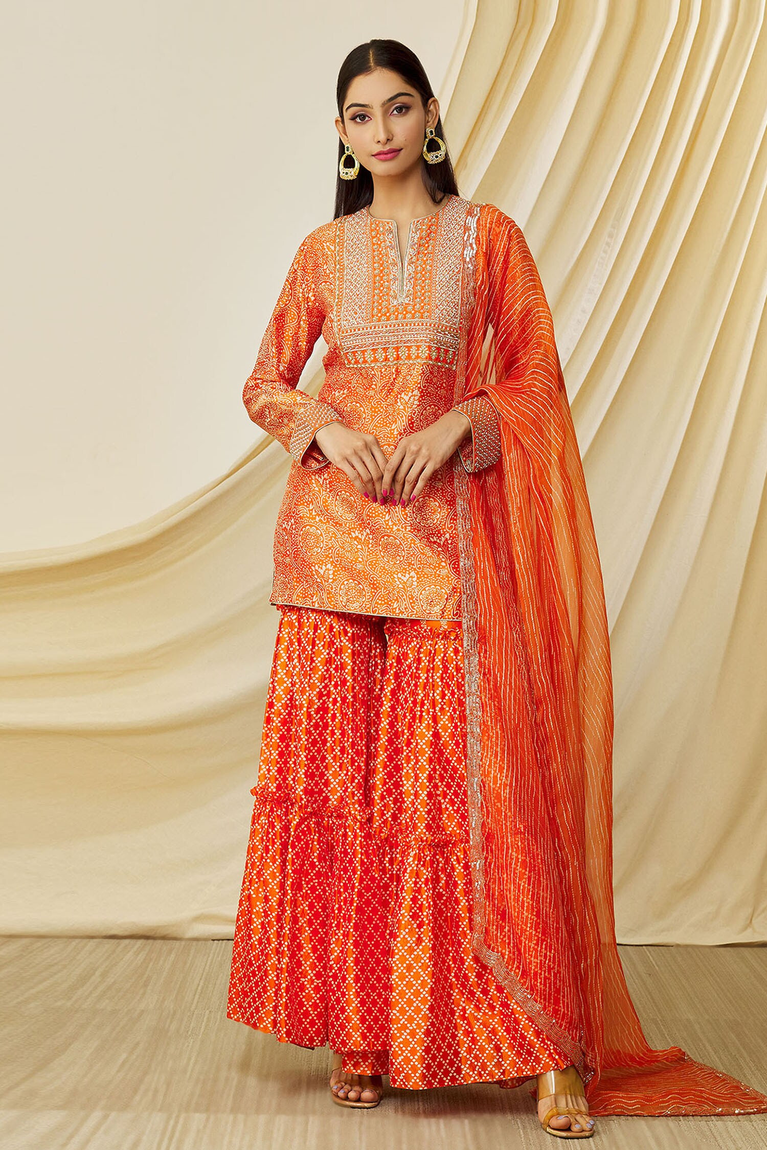 Buy Prisha Orange Silk Printed Kurta Gharara Set Online Aza Fashions