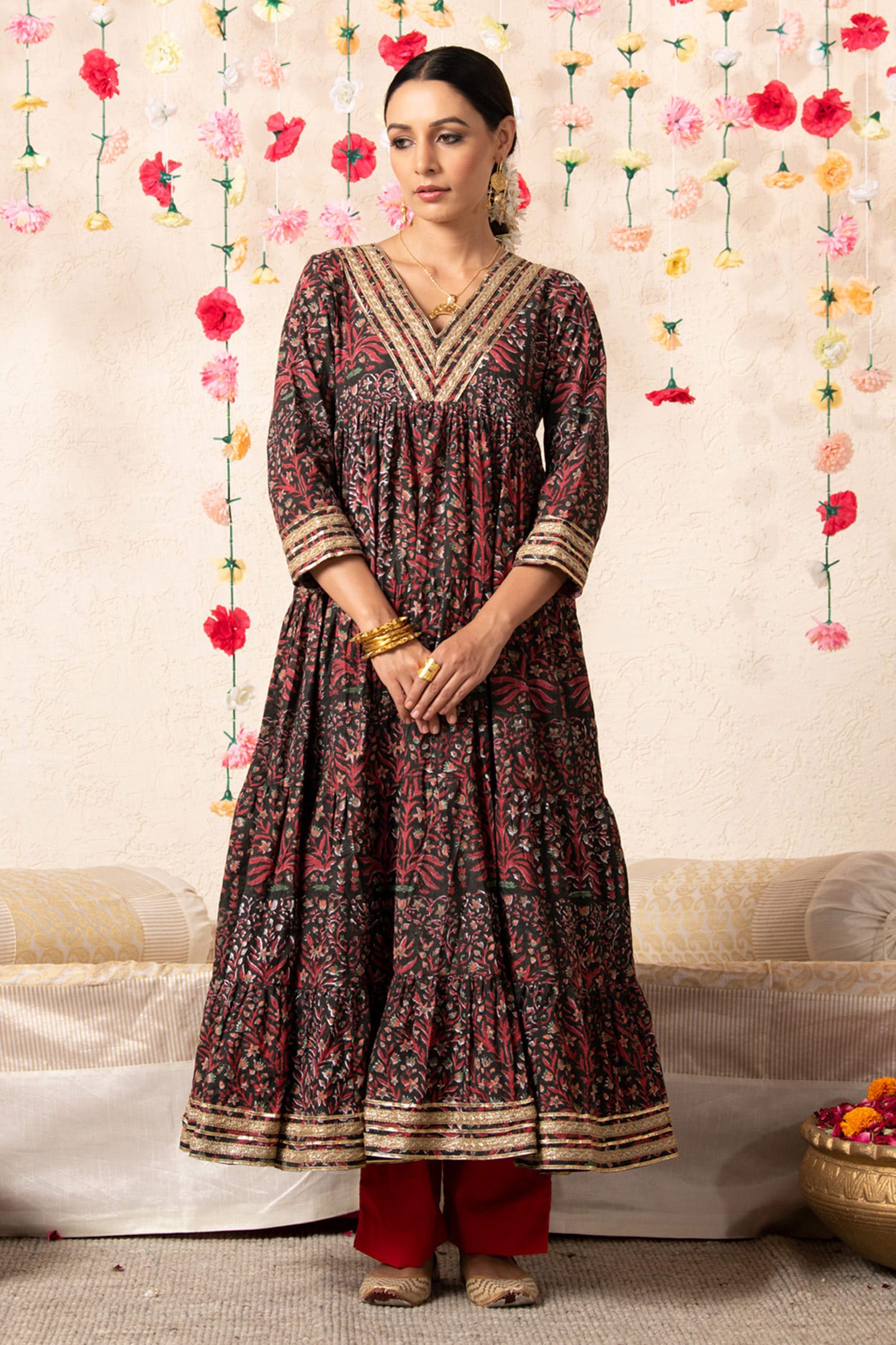 Black cotton anarkali outlet dress