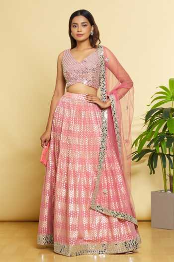Black Chanderi Silk Hand Work Blouse Lehenga Set main image 0