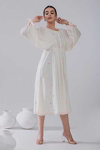 kacha tanka dress design Soft Blue Modal Hand Embroidered Textured Kaftan Dress Design by Kacha Tanka at Pernia's Pop Up Shop 2026