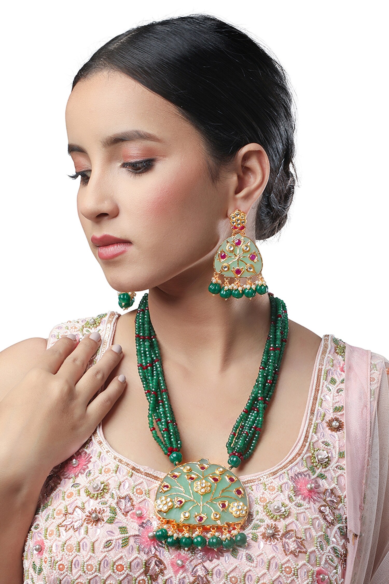 Buy Gold Plated Onyx Bead Drop Necklace Set by Hrisha Jewels Online at