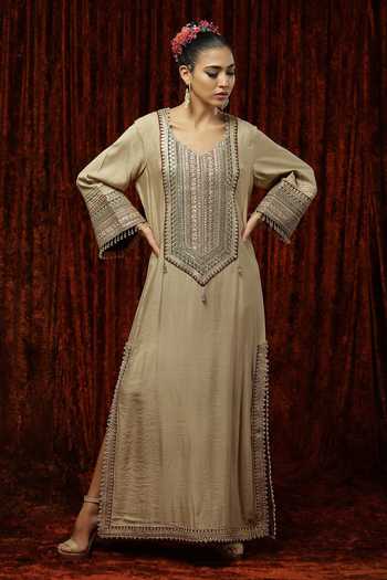 gold foil dress with sleeves Ulla Johnson Nisha Gown | Draped-Sleeve, Strapless main image 0