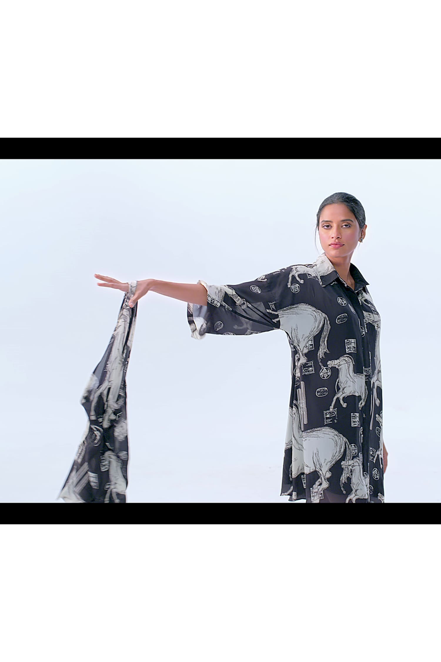 Shop_Masaba_Black Crepe Stallion Print Short Dress_Online_at_Aza_Fashions