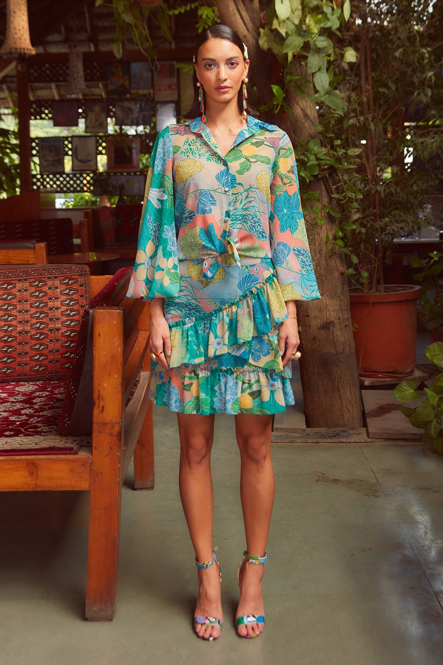 Ankita Dharman Multi Color Sage Georgette Co-ord Skirt Set