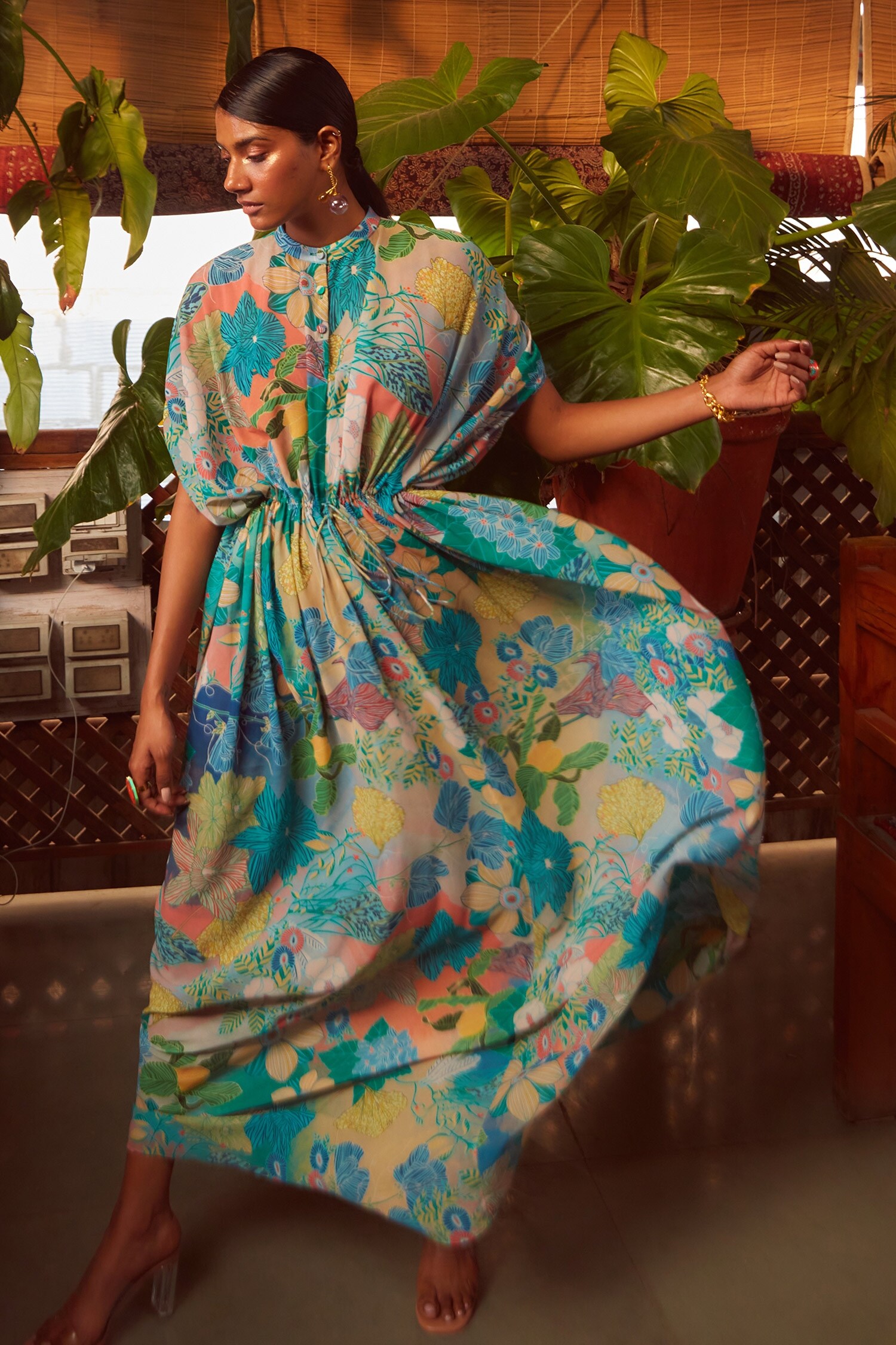 Ankita Dharman Multi Color Sage Georgette Printed Kaftan