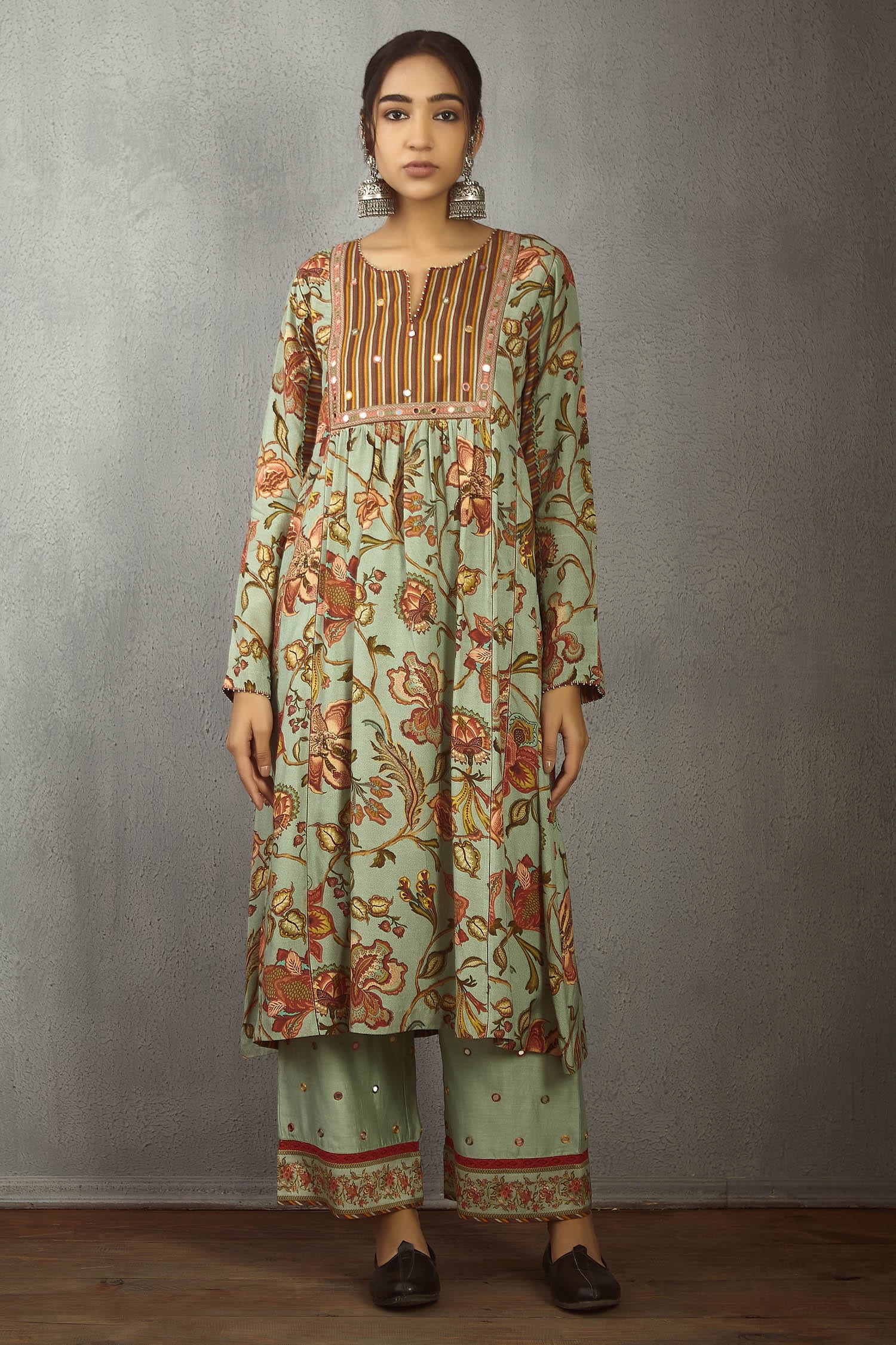 Buy Torani Green Cotton Silk Chanderi Printed Kurta Set Online | Aza ...