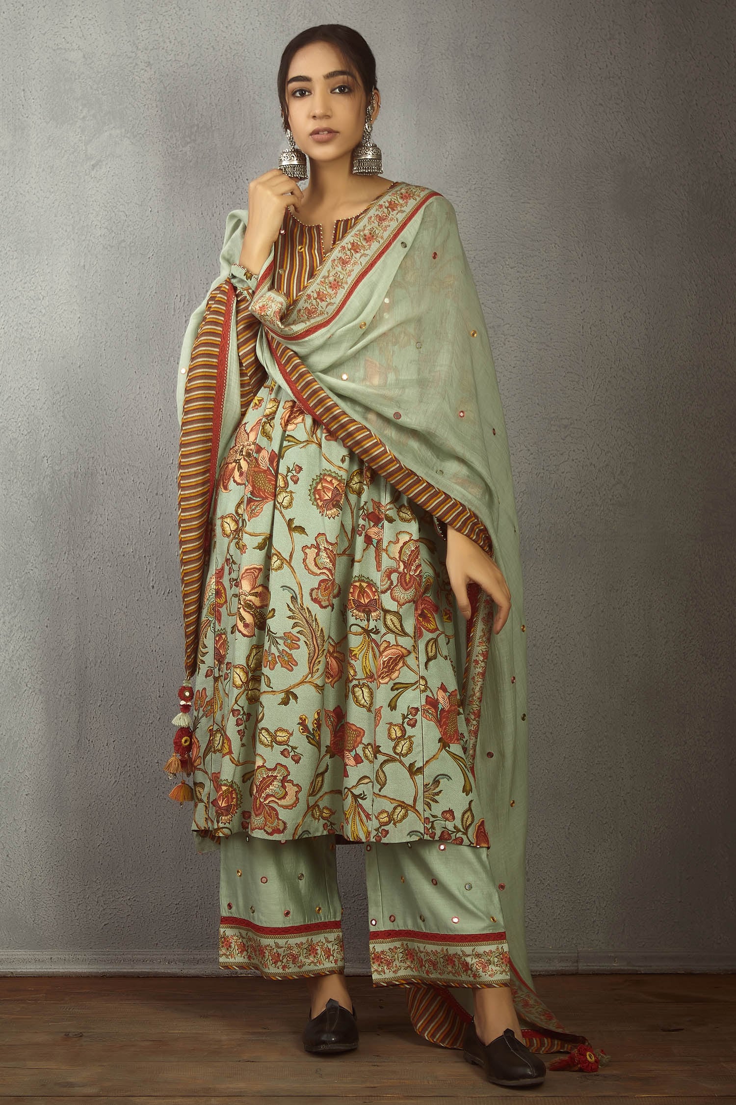 Buy Torani Green Cotton Silk Chanderi Embellished Dupatta Online | Aza ...