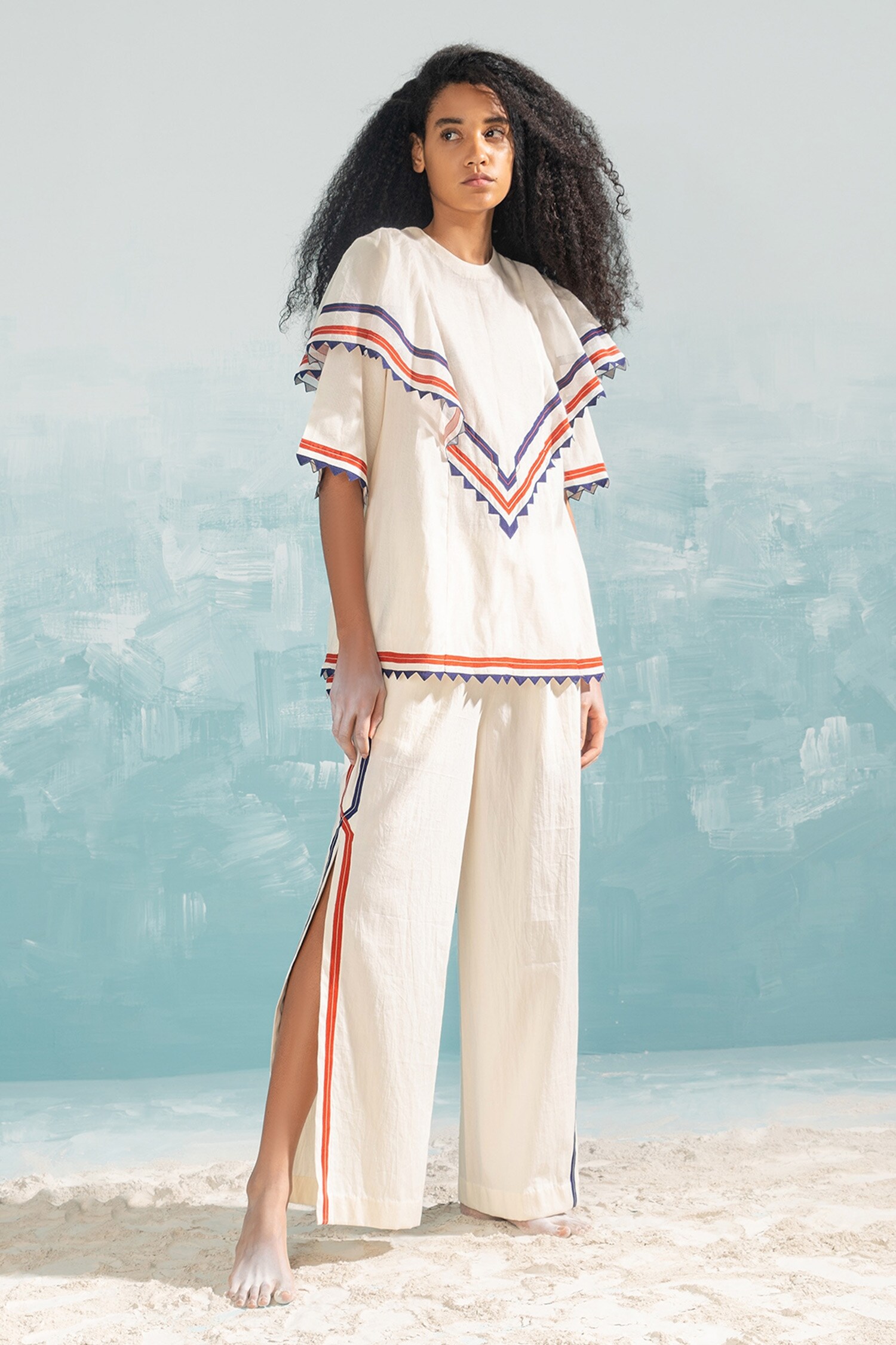 Buy Ikai Ivory Cotton Nile High Slit Pant Online | Aza Fashions