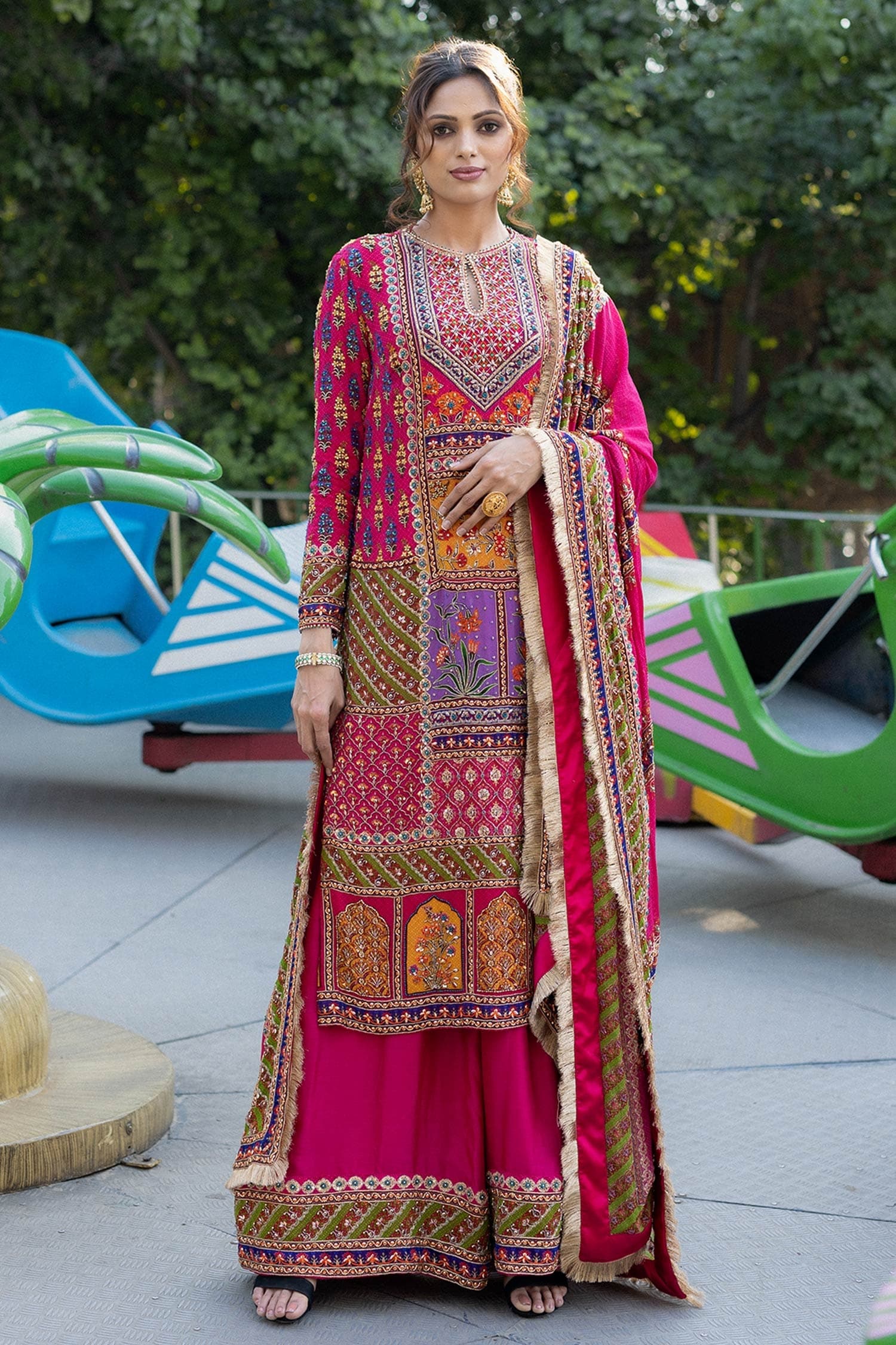 Buy Multi Color Georgette Hand Embroidered And Printed Kurta Sharara ...