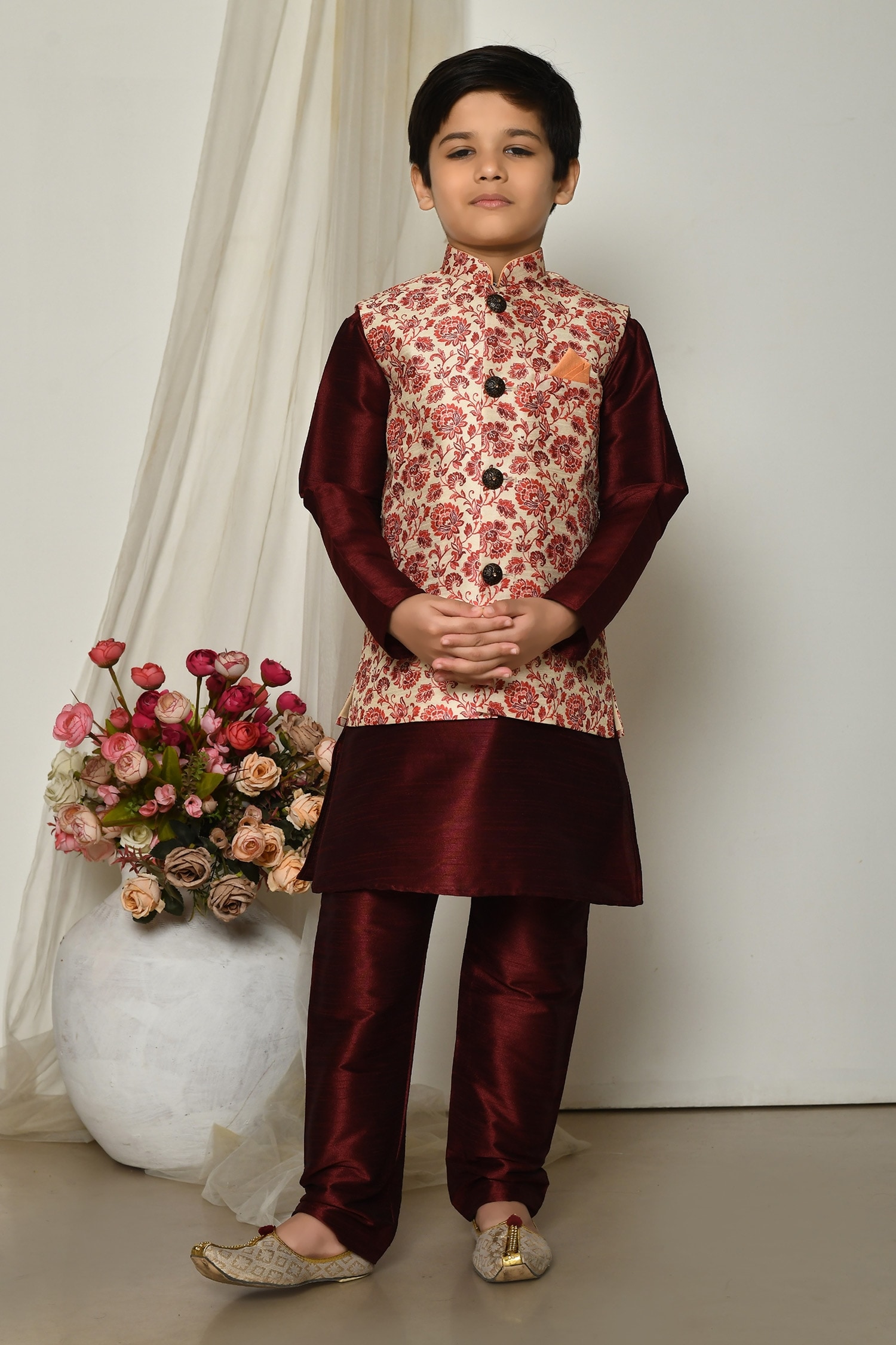 Vivid Persian Floral Print Jacket Kurta Set 