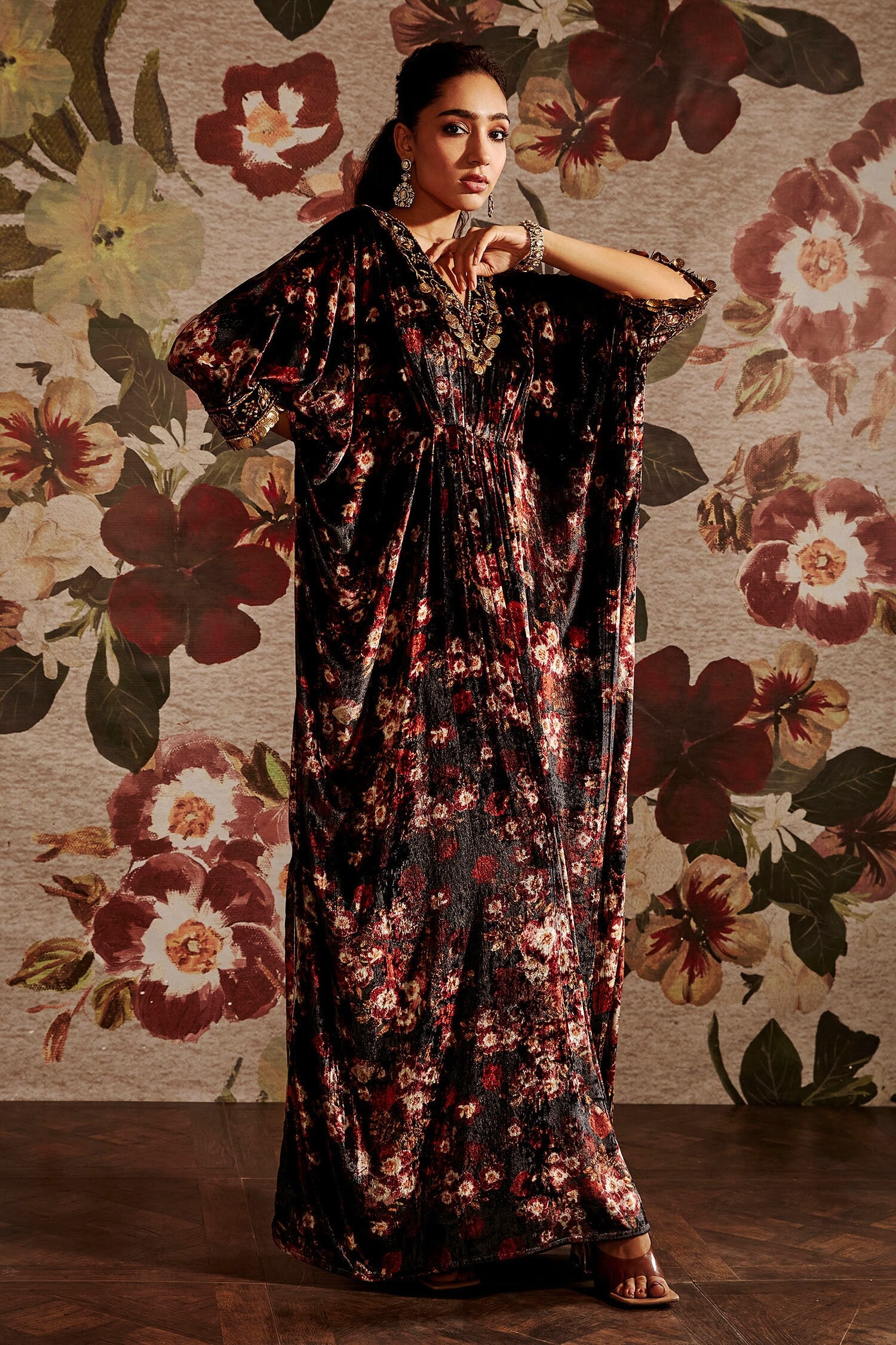 Buy Prints by Radhika Multi Color Velvet Printed Kaftan Online Aza