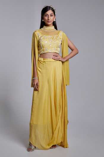 Pink Crepe Cutdana Sequin Embroidered Croptop Palazzo Suit With Dupatta main image 0