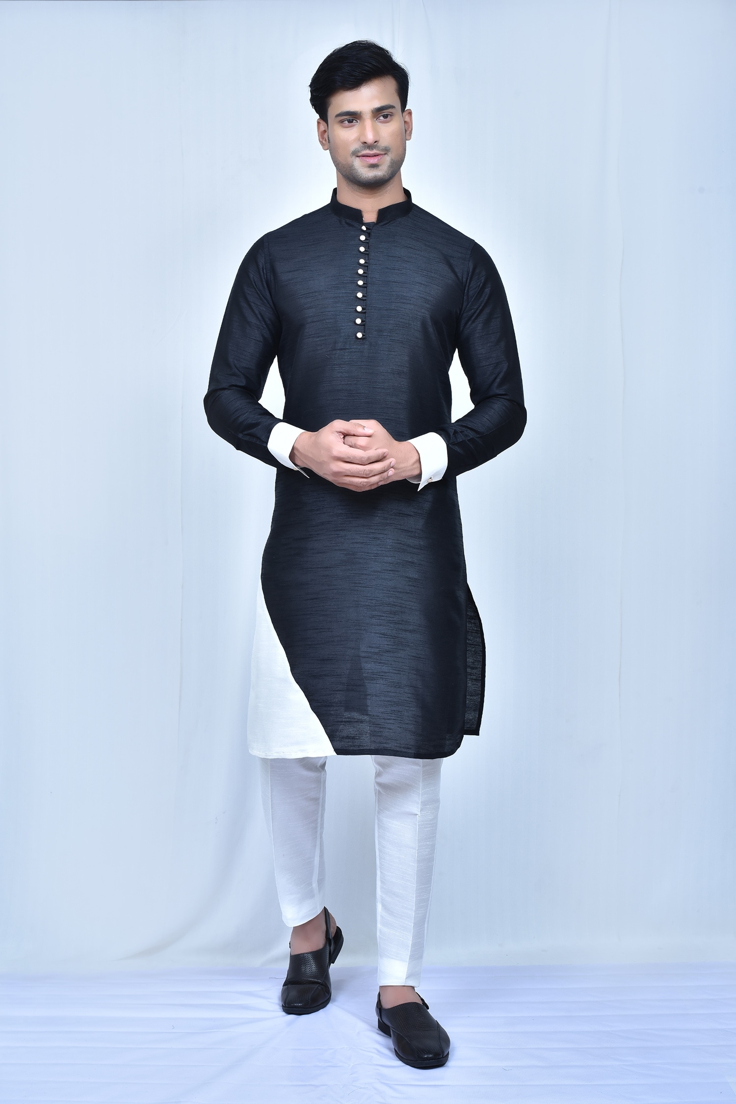 Buy Blue Art Silk Mandarin Collar Kurta Set For Men By Khwaab By Sanjana Lakhani Online At Aza