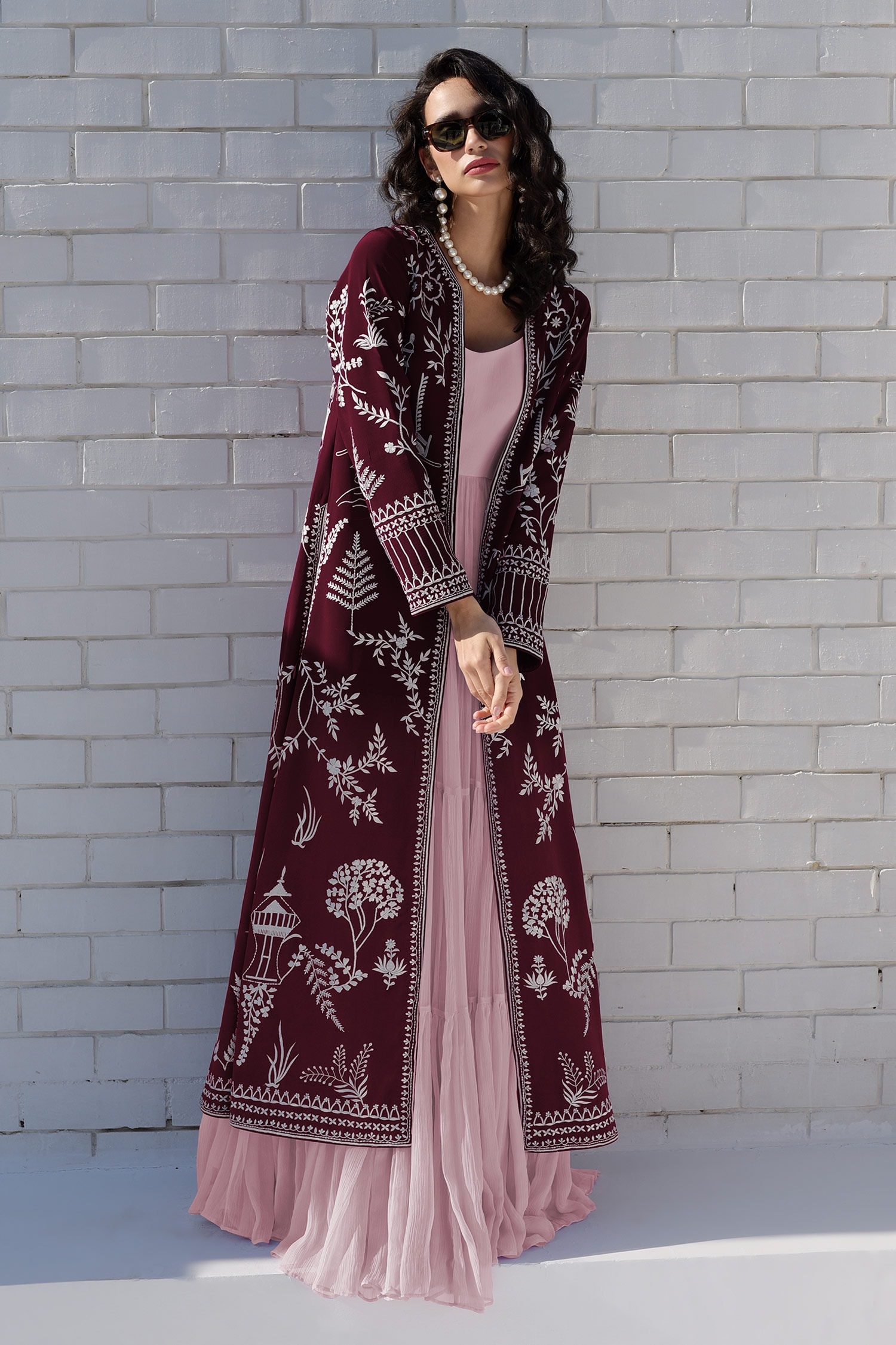 Long dress along with a jacket front open
