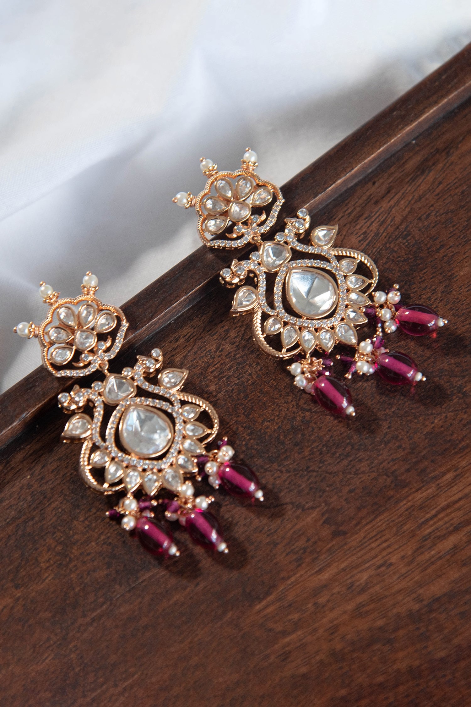 Buy Gold Plated Polki Stones Embellished Dangler Jhumkas By Mae