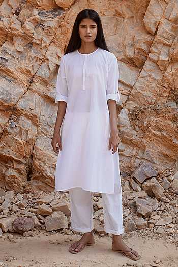 Kanzi White Tapis Tunik Set with Pants