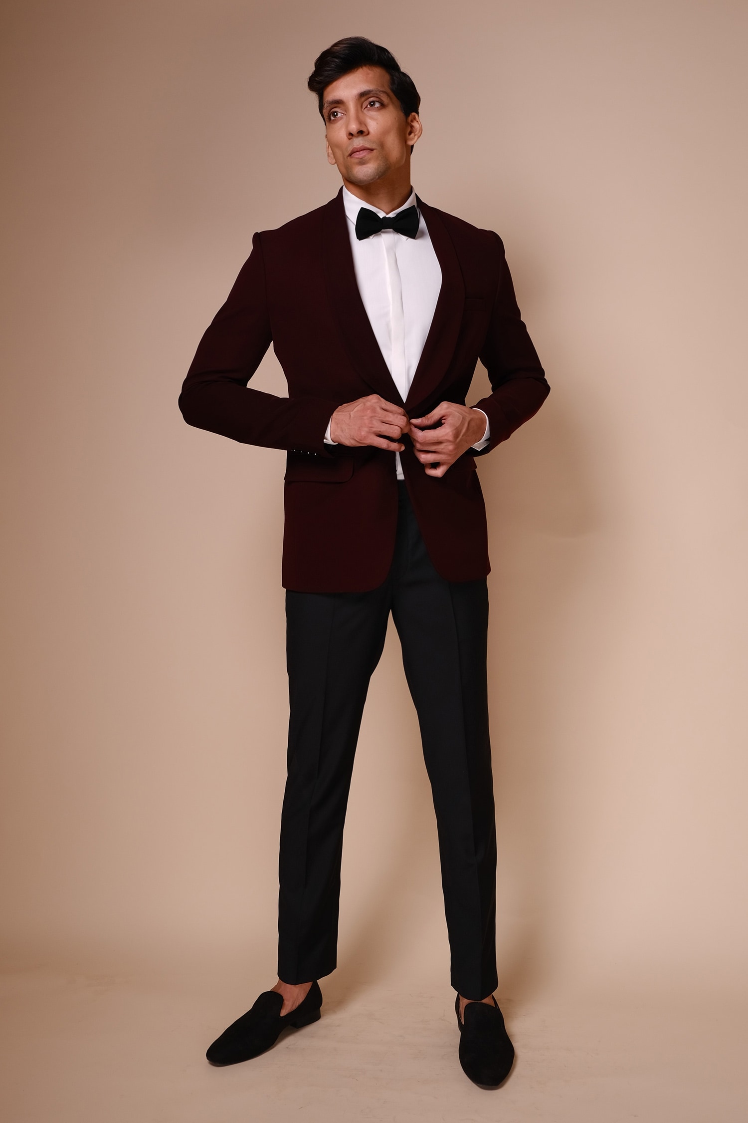 Tisa - Men Maroon Tuxedo- Viscose Polyester Trousers And Shawl Lapel Collar Set For Men