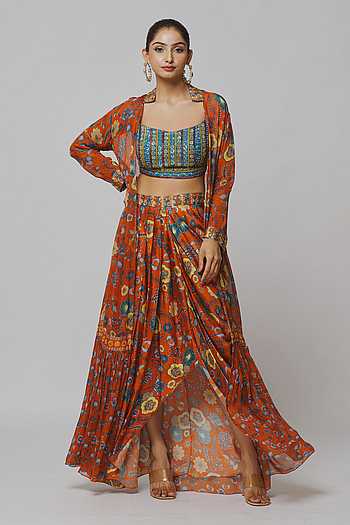 Yellow & Orange  Elegance: Embroidered Dhoti Skirt Suit for Festive Glam main image 1