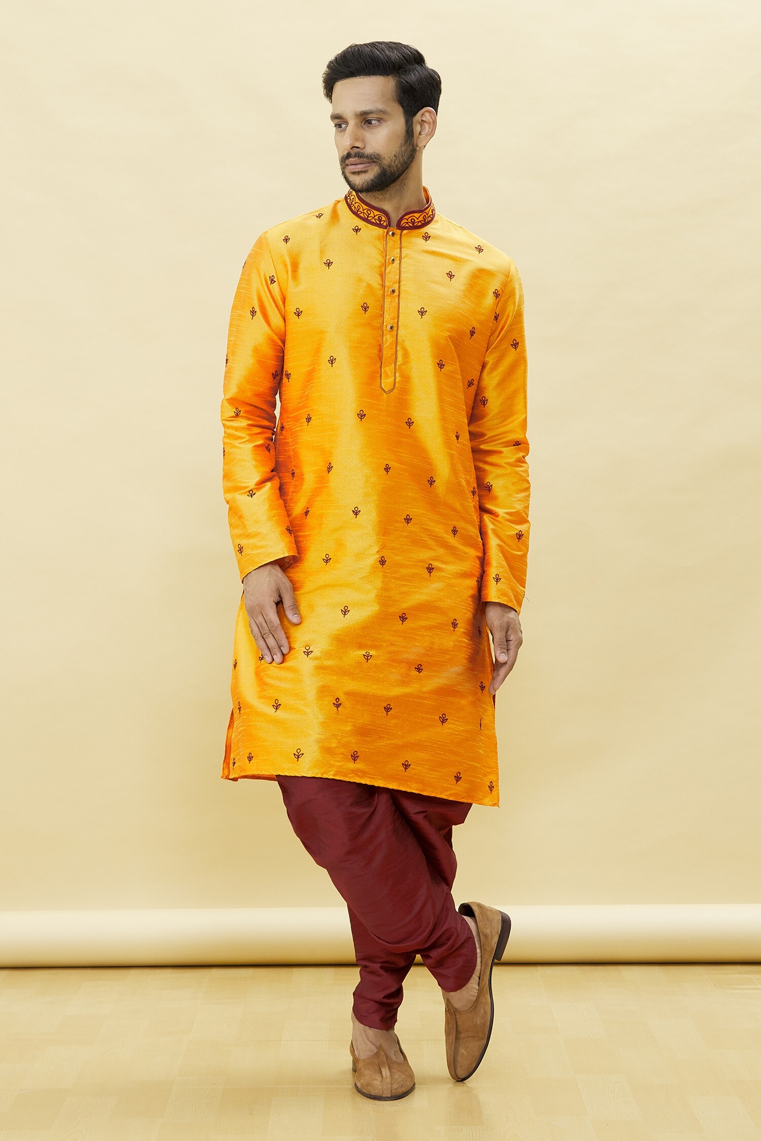 Buy Samyukta Singhania Orange Silk Embroidered Kurta Patiala Set Online Aza Fashions