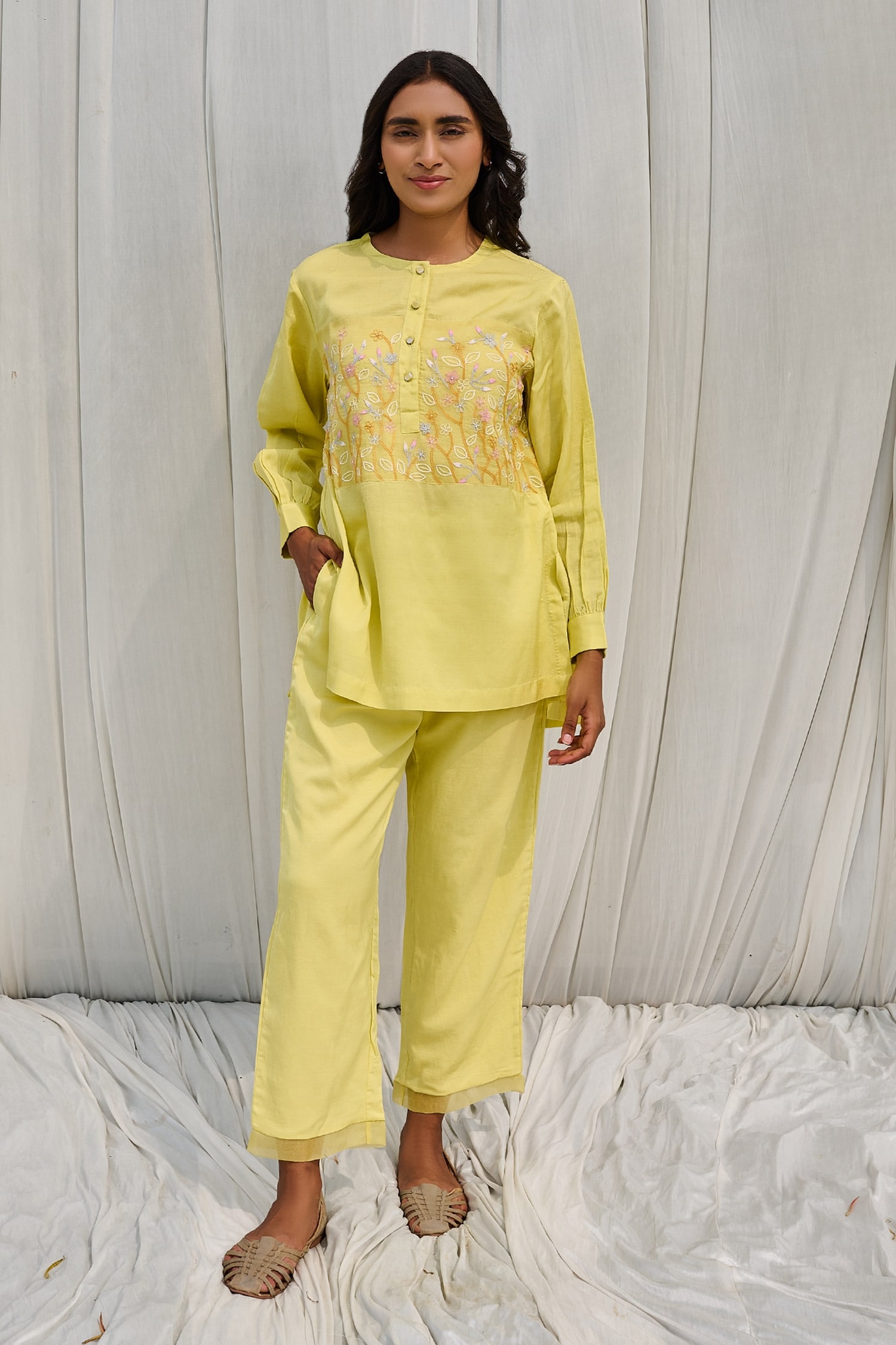 Buy Yellow 100 Organic Cotton Made With Soyabean Fibres Straight Top For Women by Ayaka Online