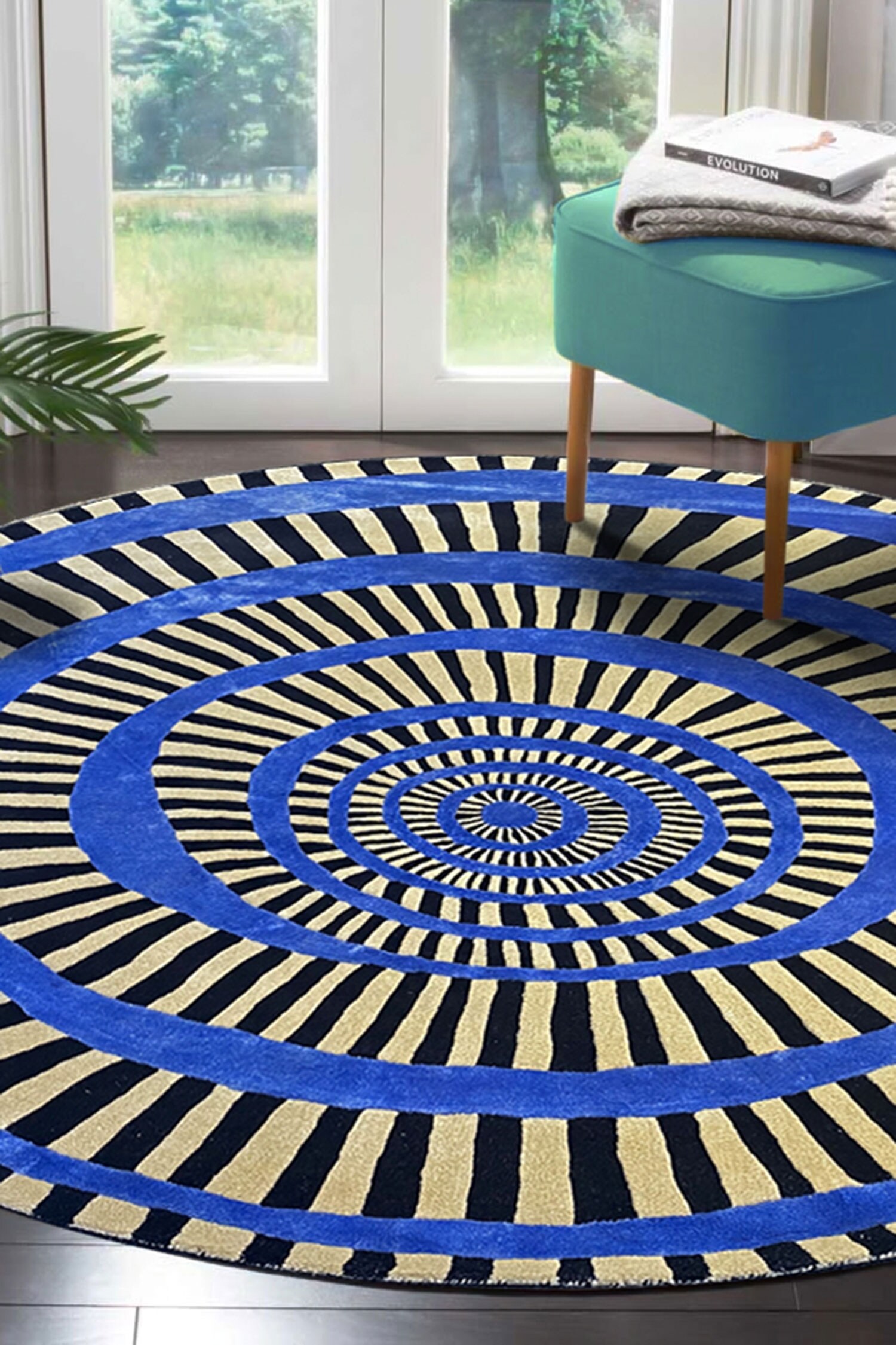 Qaaleen Beige New Zealand Wool Hand Tufted Excentric Rug