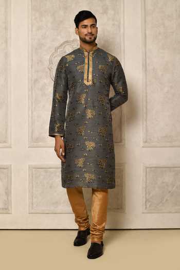 Grey Kurta Jacquard Silk Chudidaar main image 0